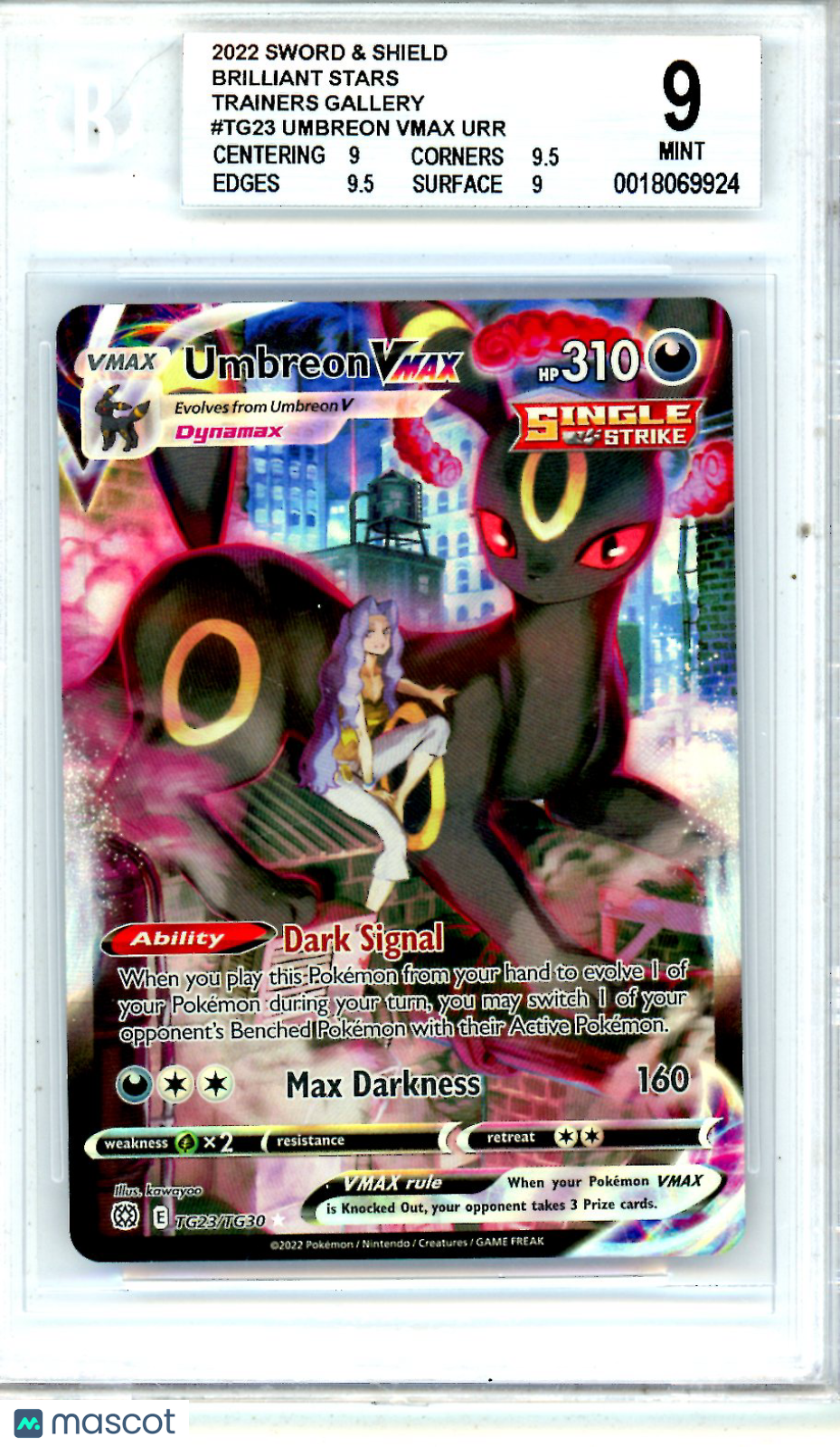 2022 Pokemon SWSH Brilliant Stars Trainers Gallery Umbreon VMAX URR #TG23 BGS 9 - Graded TCG/CCG