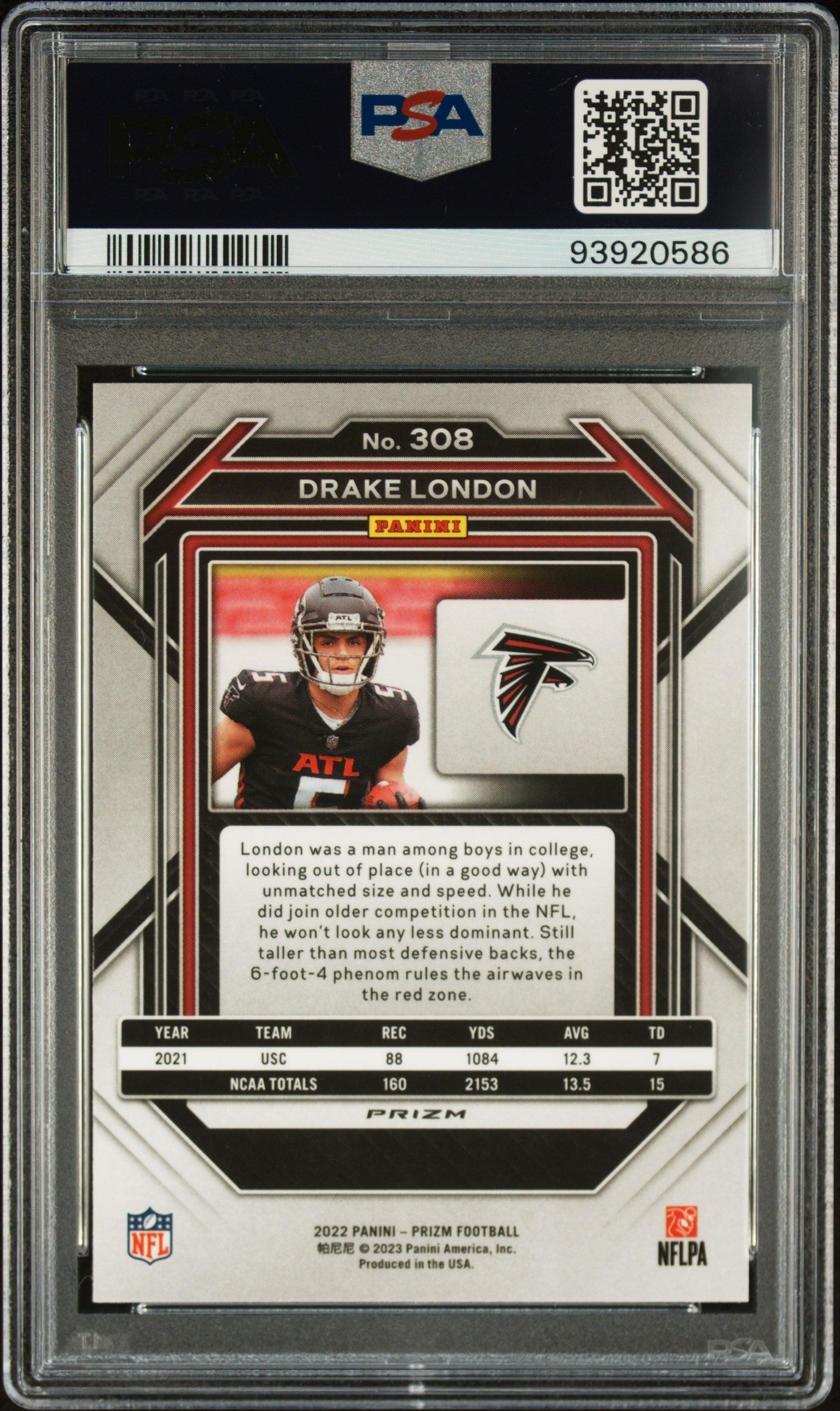2022 Prizm Drake London Red Sparkle Rookie #308 PSA 10 GEM MINT Atlanta Falcons - Graded Sports Cards