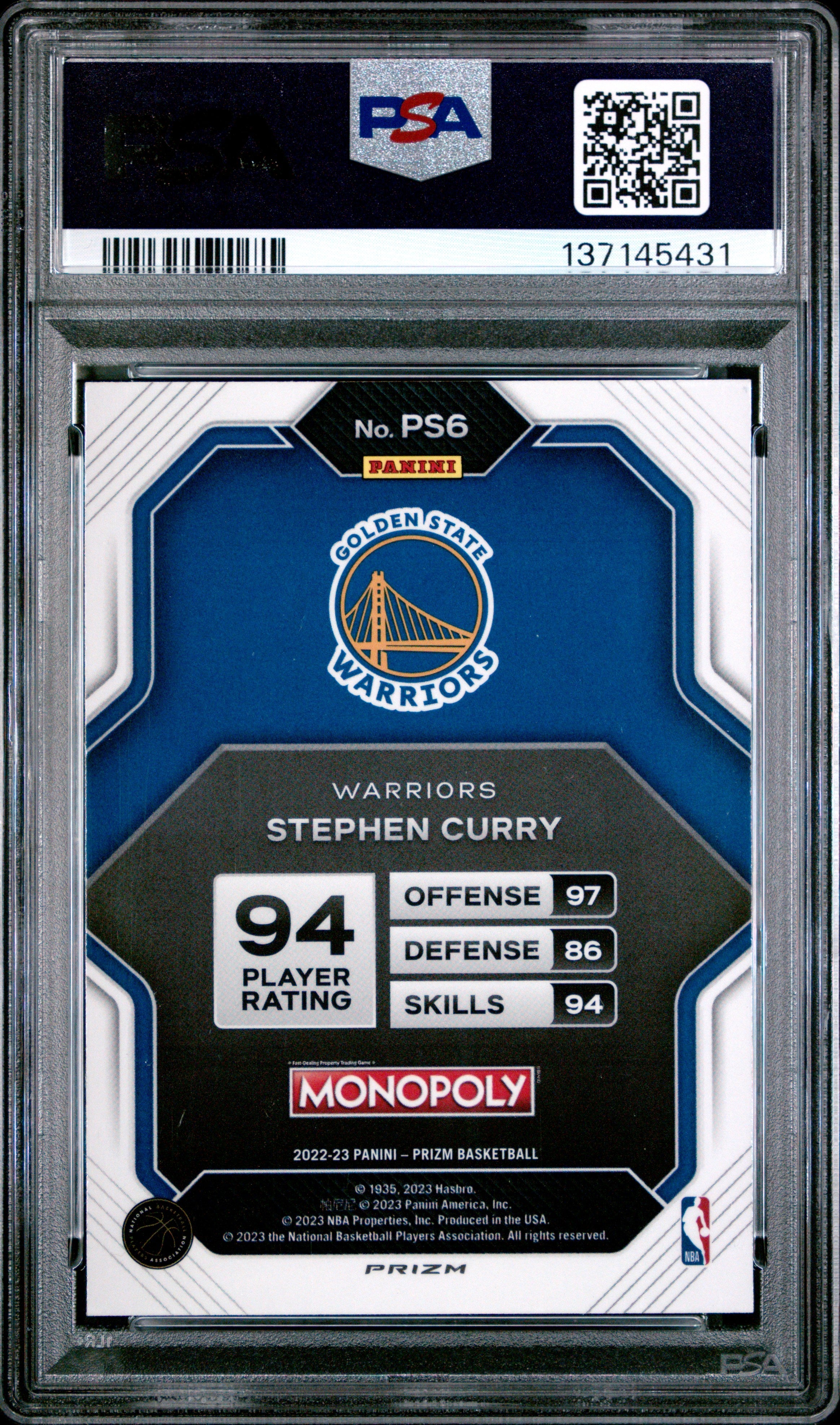 2022 Prizm Monopoly Prizm All-Stars Stephen Curry As Black PSA 10 GEM MINT - Graded Sports Cards