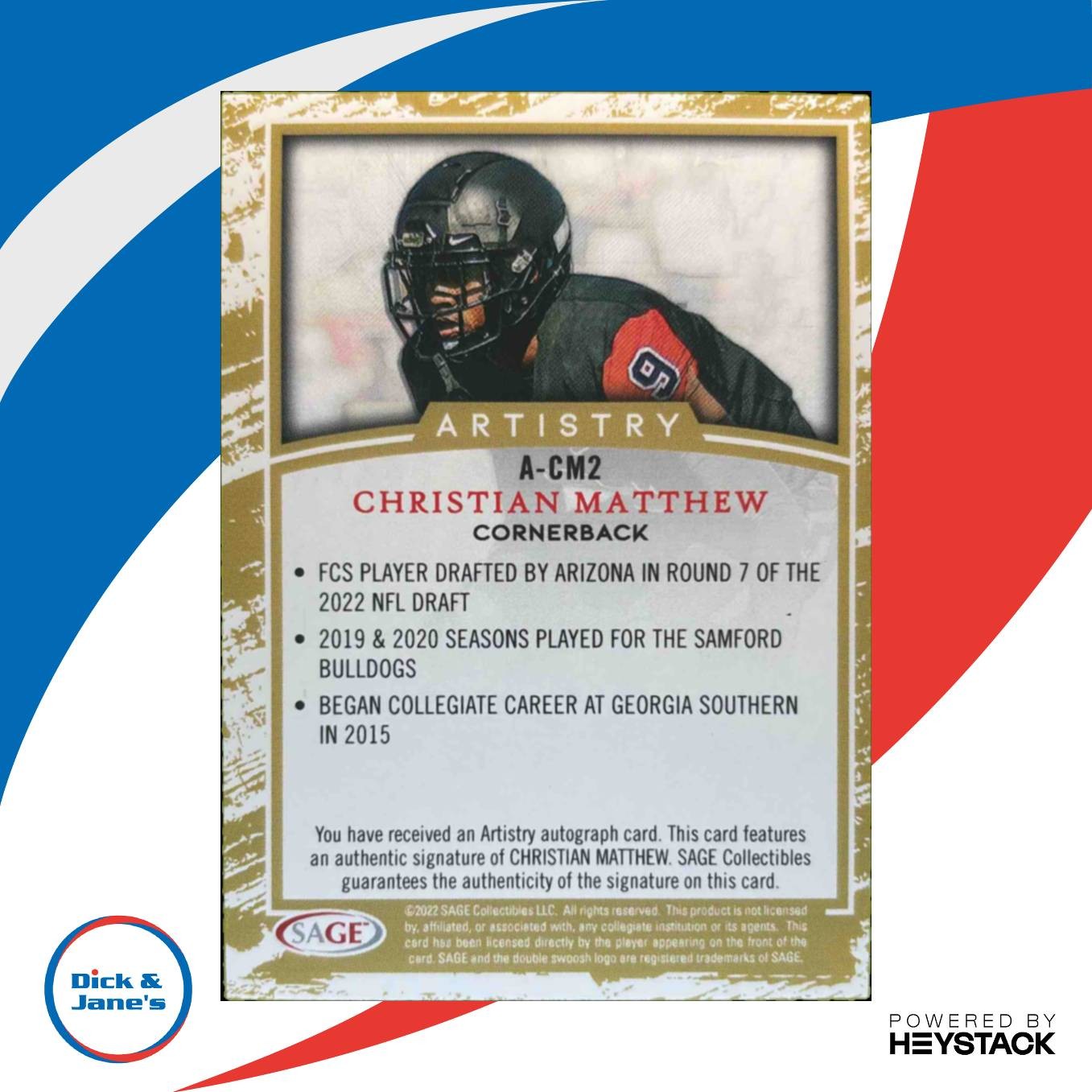 2022 SAGE Artistry Christian Matthew Auto White #A-CM2 - Sports Cards