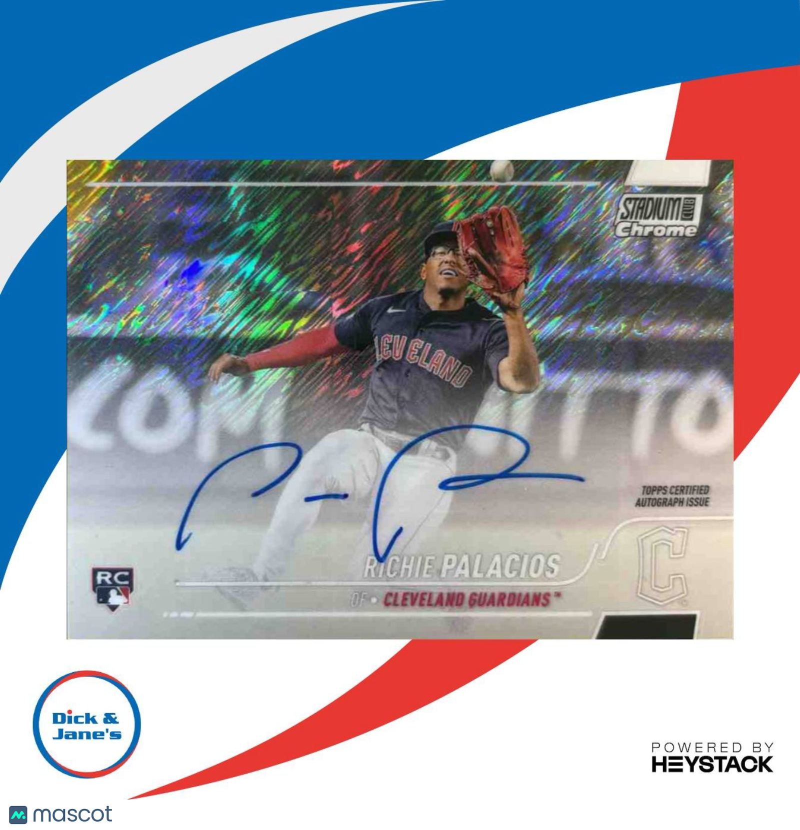 2022 Stadium Club Chrome Richie Palacios Auto Shimmer Refractor 1/5 RC Guardians - Sports Cards