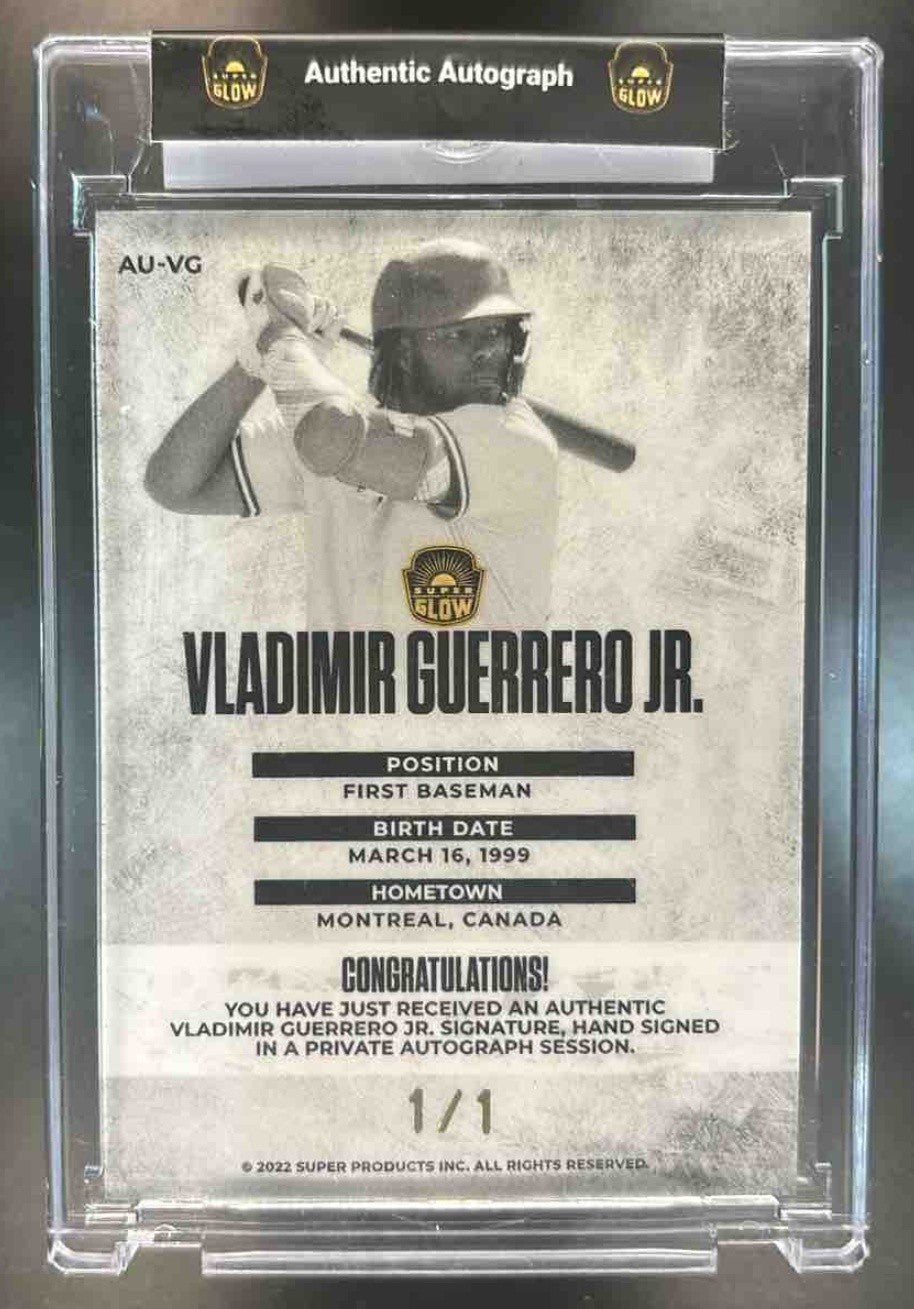 2022 Super Glow VLADIMIR GUERRERO JR Auto 1st Gen Purple 1/1 Blue Jays - Sports Cards