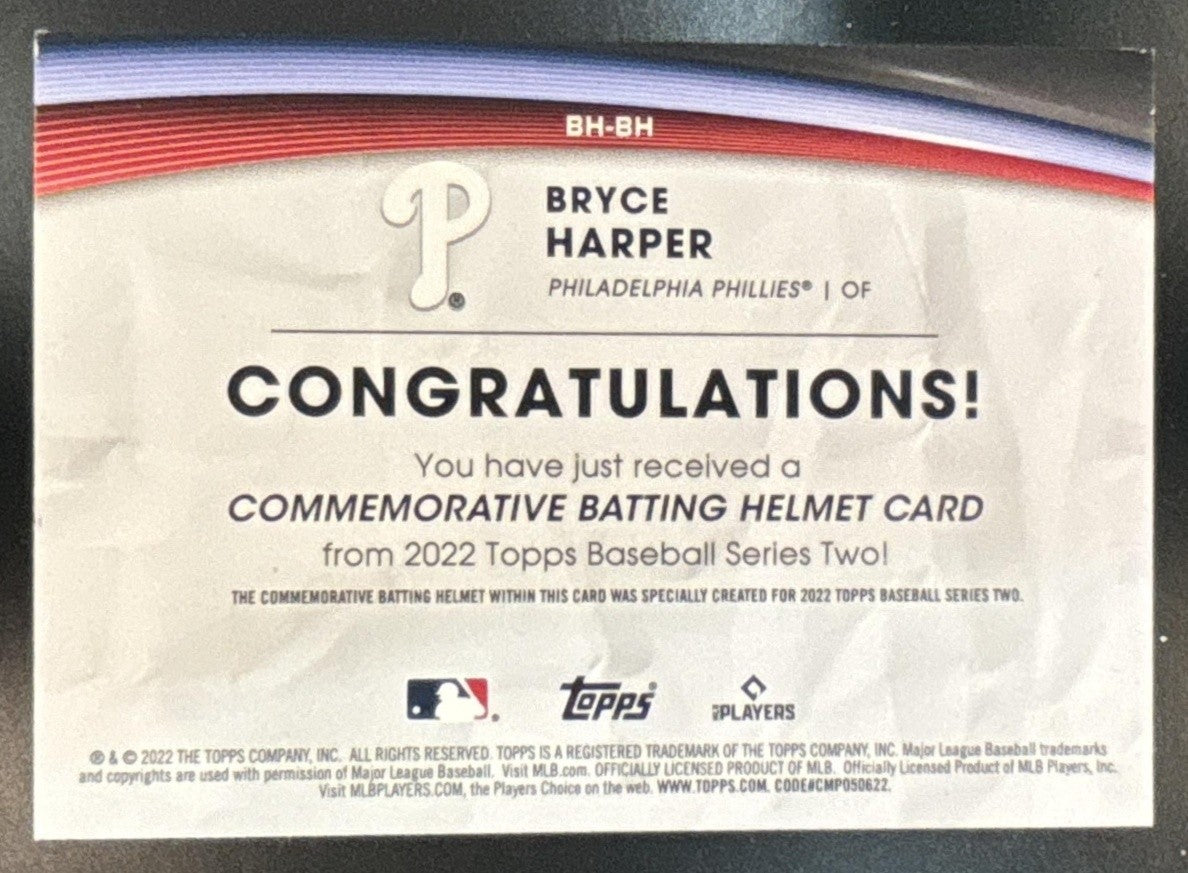 2022 Topps Bryce Harper Batting Helmet Commemorative Relic Philadelphia Phillies - Sports Cards