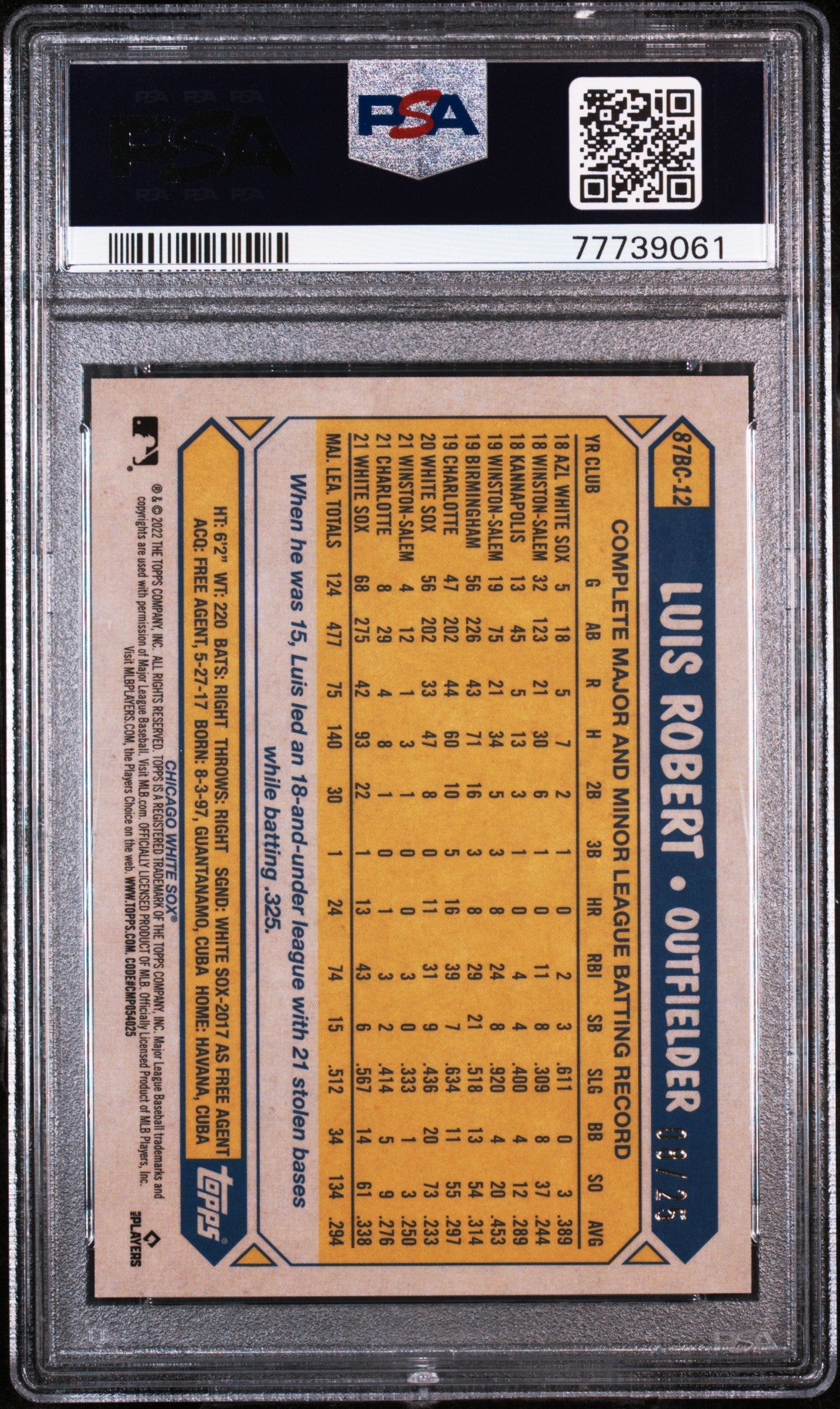 2022 Topps Chrome 1987 Topps Baseball Luis Robert Orange Refractor #87BC12 PSA 9 - Graded Sports Cards