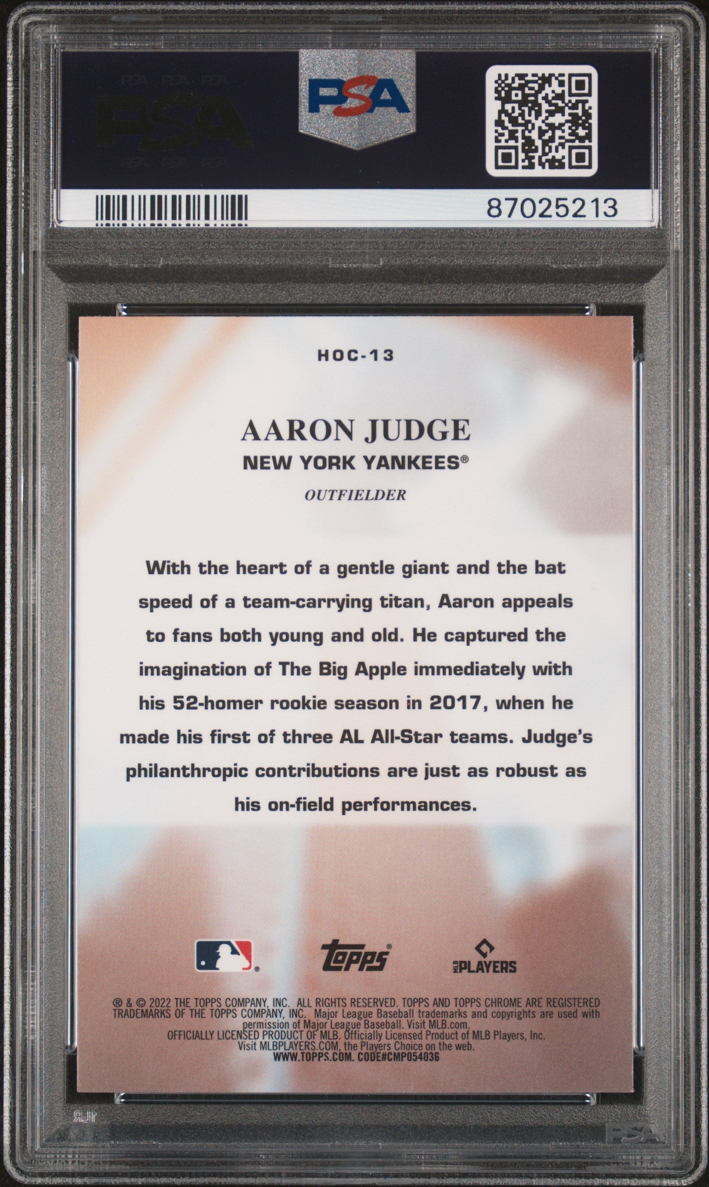 2022 Topps Chrome Heart Of The City Aaron Judge #HOC13 PSA 10 - Graded Sports Cards