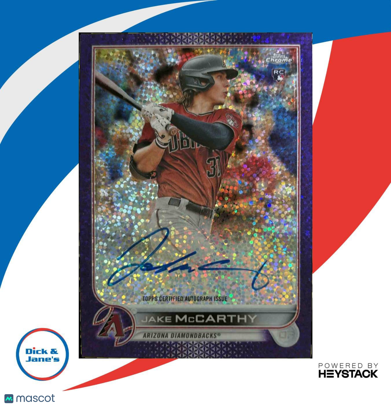 2022 Topps Chrome Jake McCarthy Rookie Auto Purple Speckle Refractor 176/299 - Sports Cards