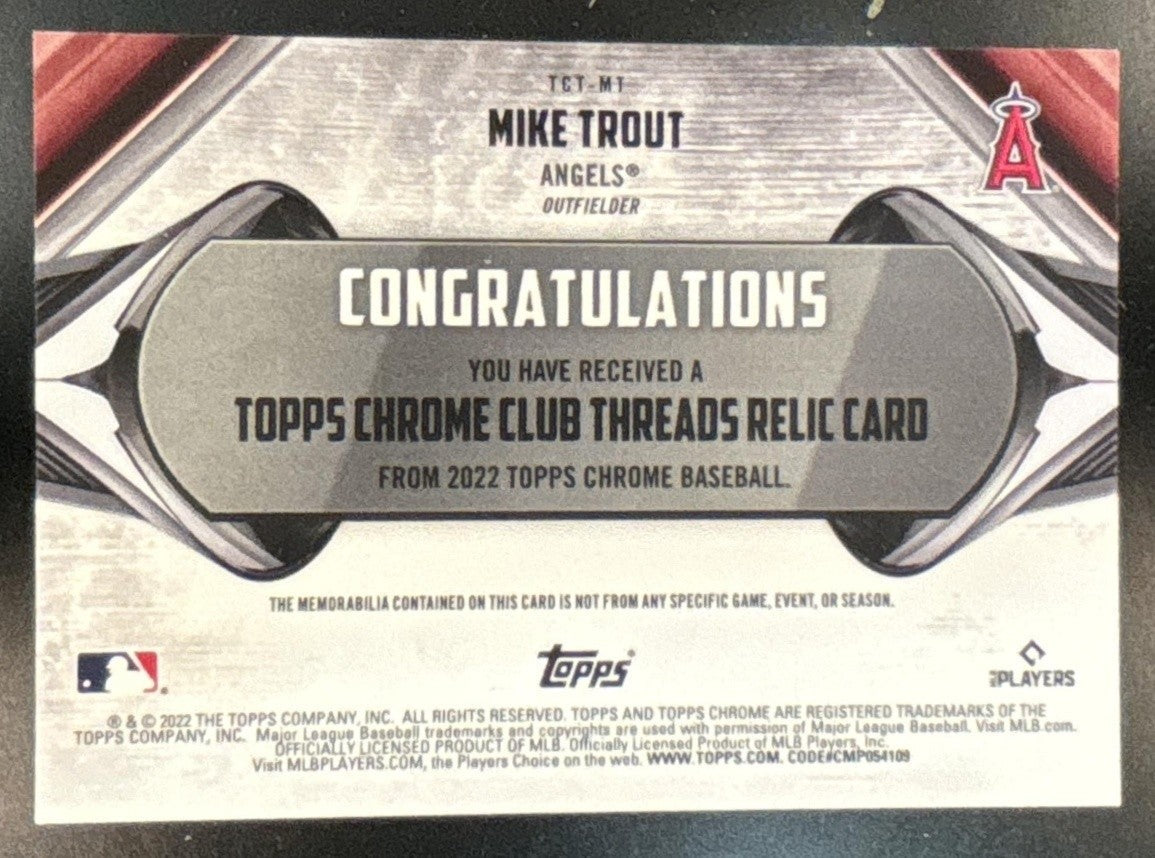 2022 Topps Chrome Mike Trout Club Threads Relics Angels - Sports Cards