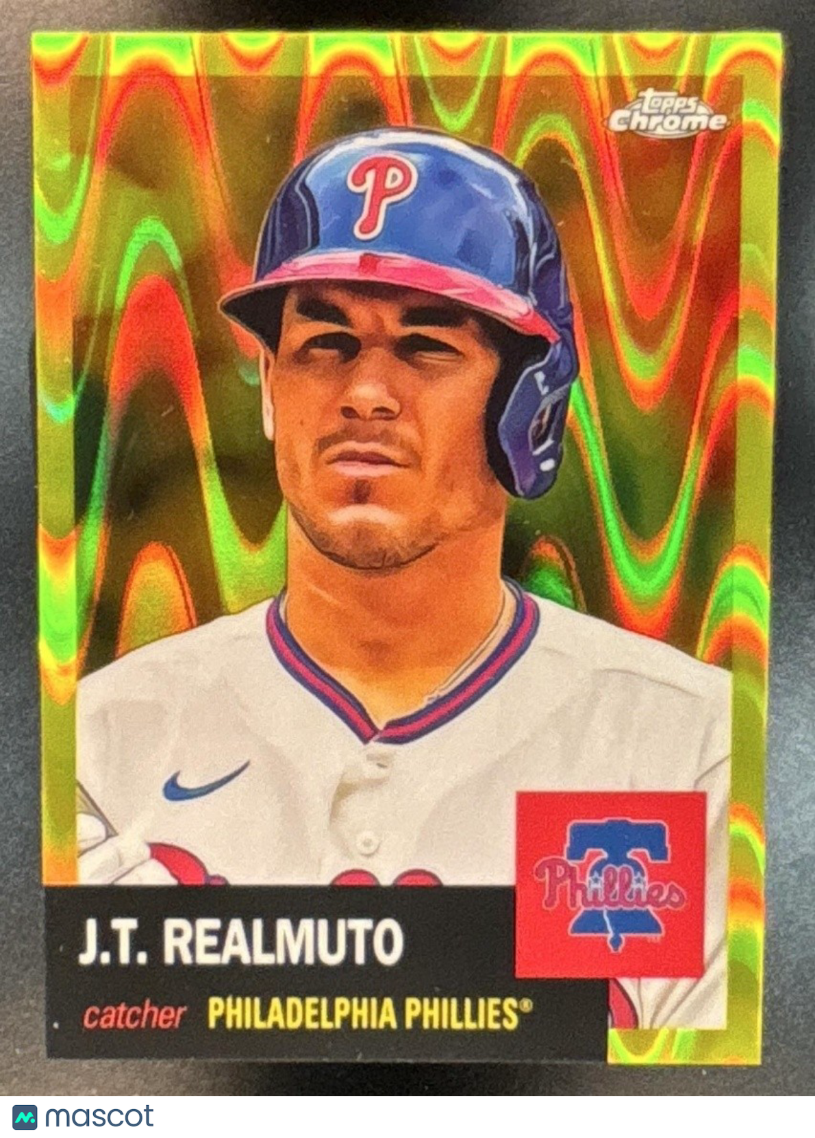2022 Topps Chrome Platinum Anniversary J.T. Realmuto Yellow RayWave /250 #490 - Sports Cards