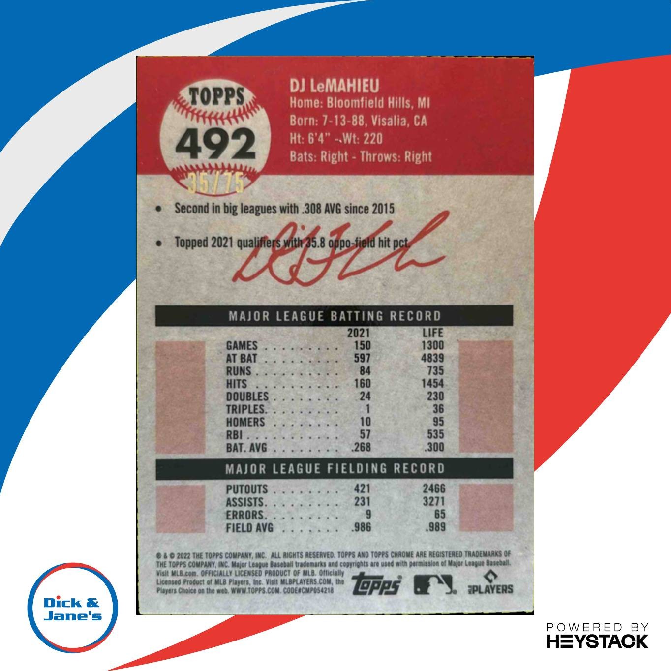 2022 Topps Chrome Platinum DJ LeMahieu Toile Cream Rose Gold Refractor 35/75 Sports Cards