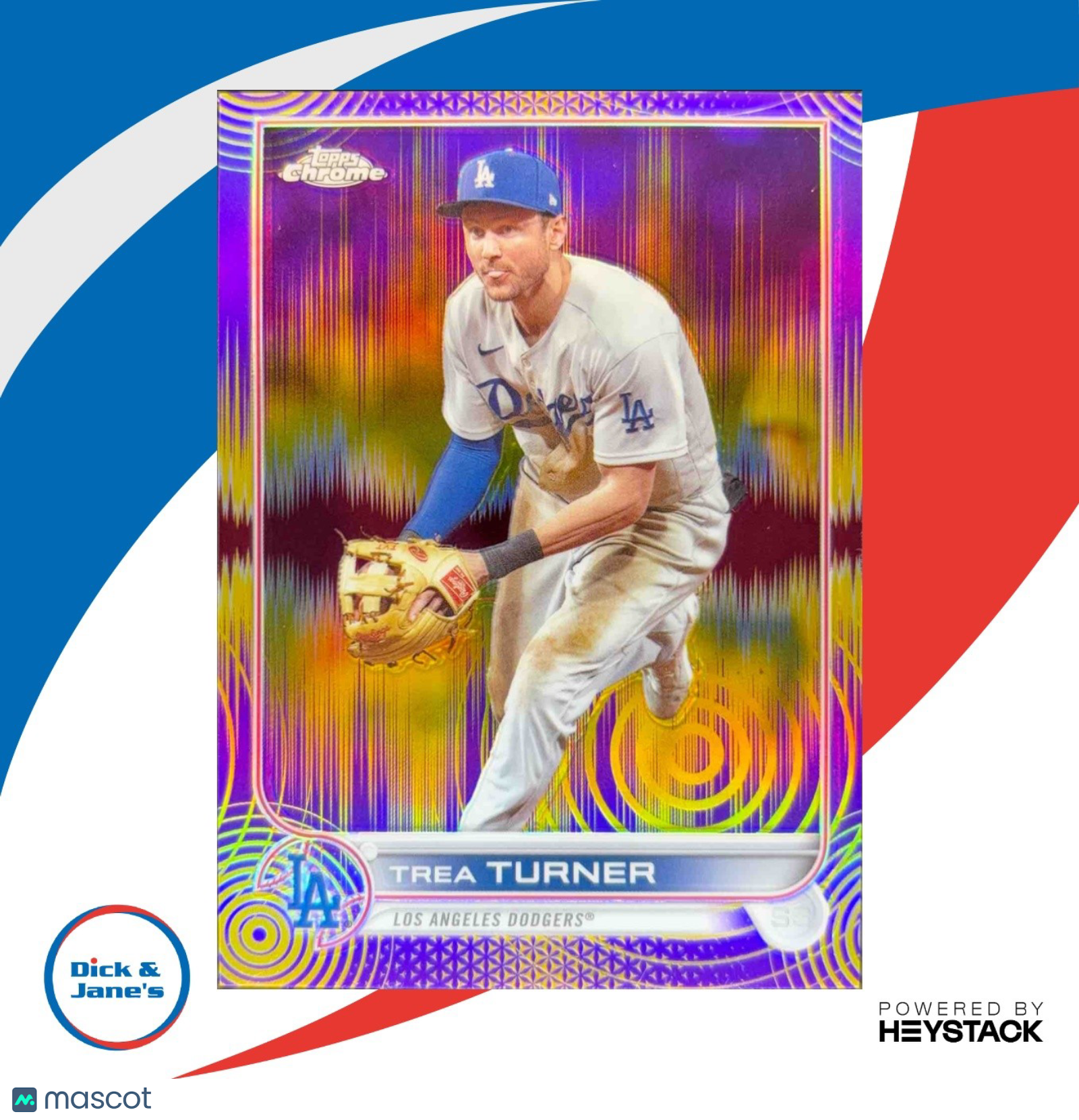 2022 Topps Chrome Sonic Trea Turner Purple/Yellow Pulse Refractor /299 Dodgers - Sports Cards
