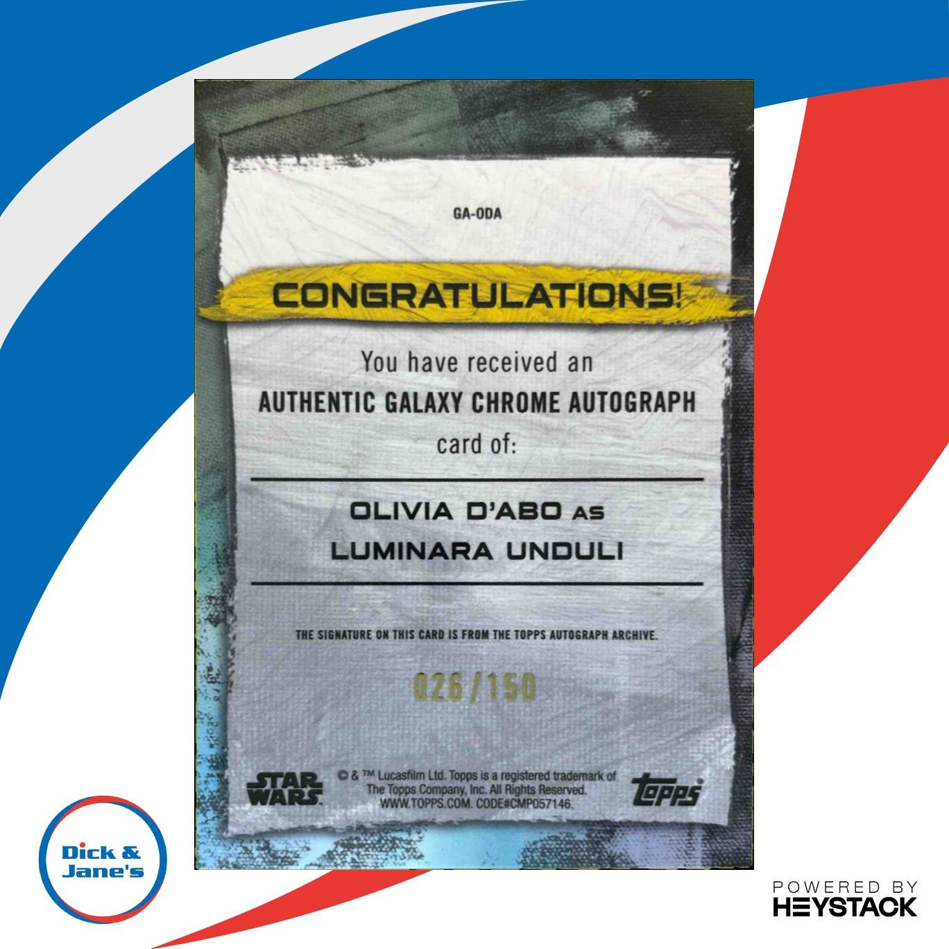 2022 Topps Chrome Star Wars Galaxy Olivia d Abo Auto Blue /150 #GA-ODA - Non-Sports Cards