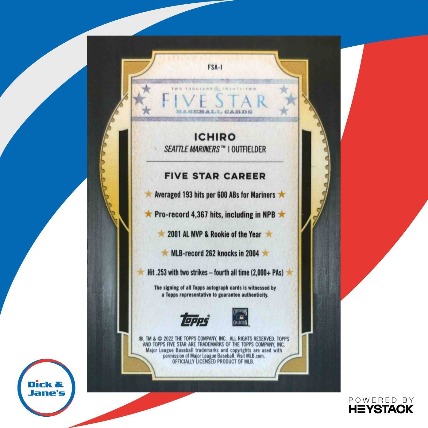 2022 Topps Five Star Ichiro Suzuki Gold 1/10 Auto Mariners - Sports Cards