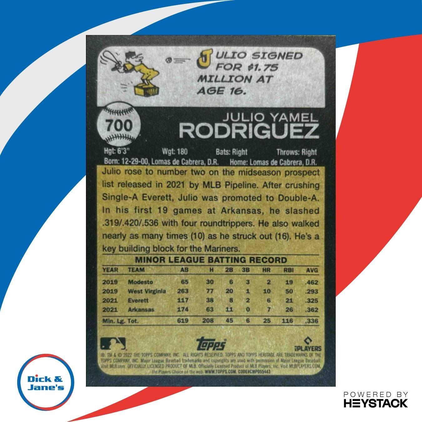 2022 Topps Heritage Julio Rodriguez #700 RC Seattle Mariners - Sports Cards