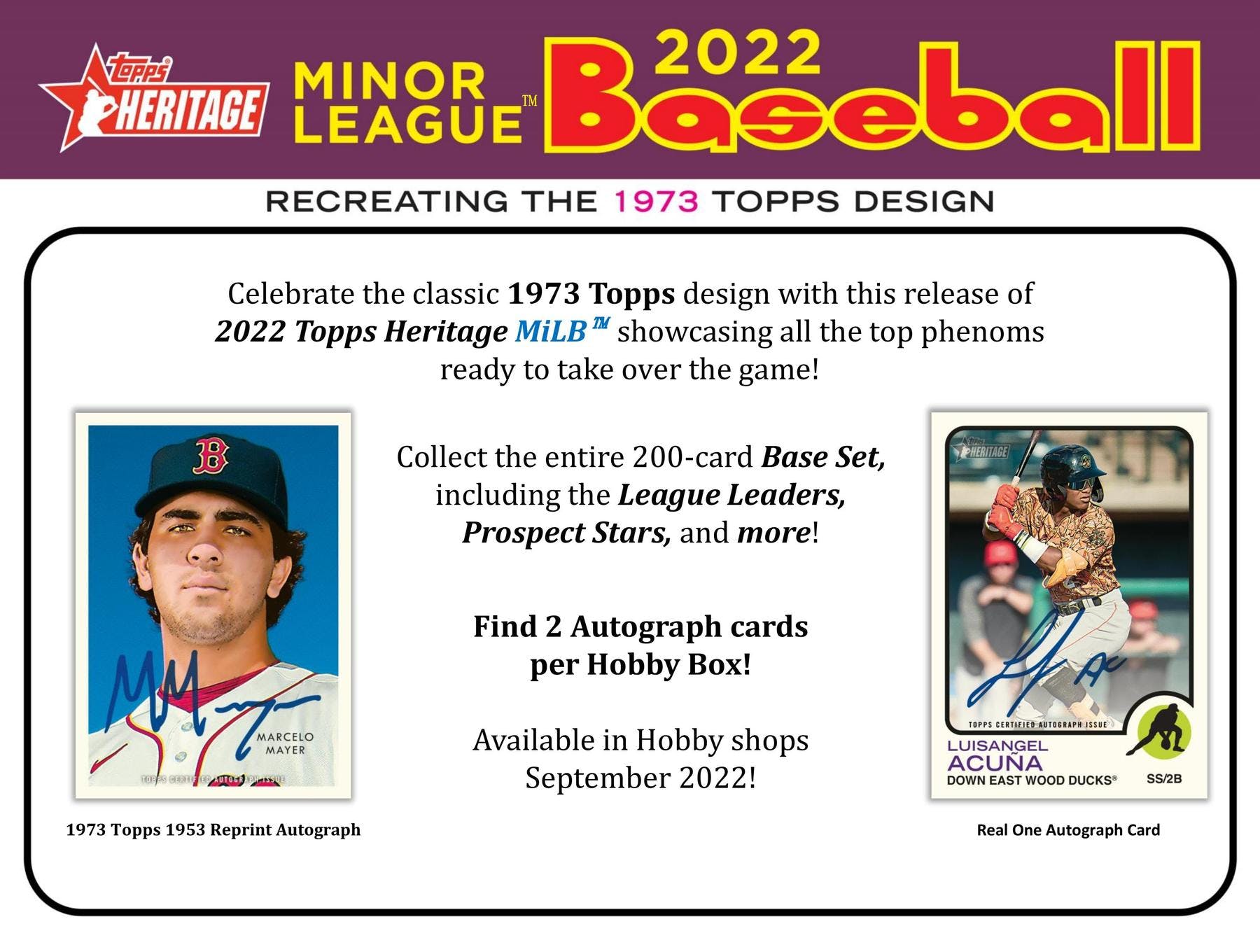 2022 Topps Heritage Minor League Baseball Hobby Box (2 Autos) Loaded with Rookies! - MLB Hobby Box