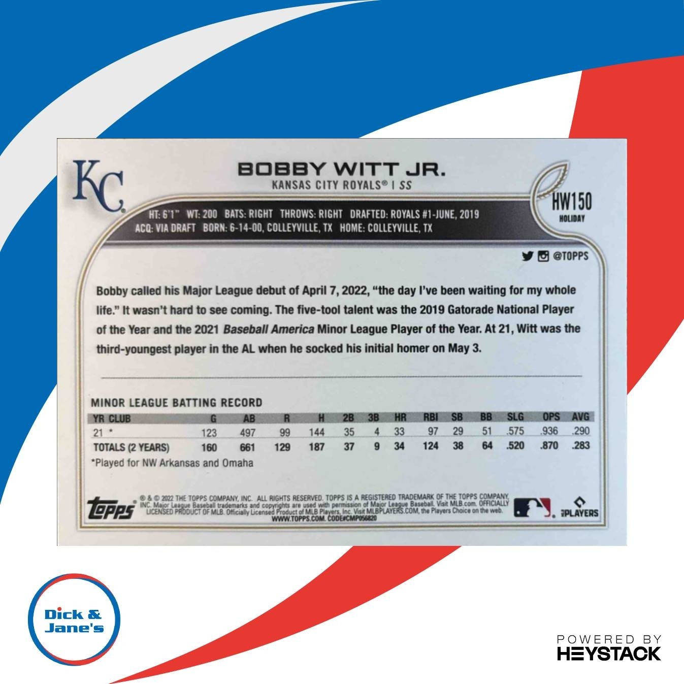 2022 Topps Holiday Bobby Witt Jr. LIGHTS NECKLACE #HW150c SSP Kansas City Royals - Sports Cards