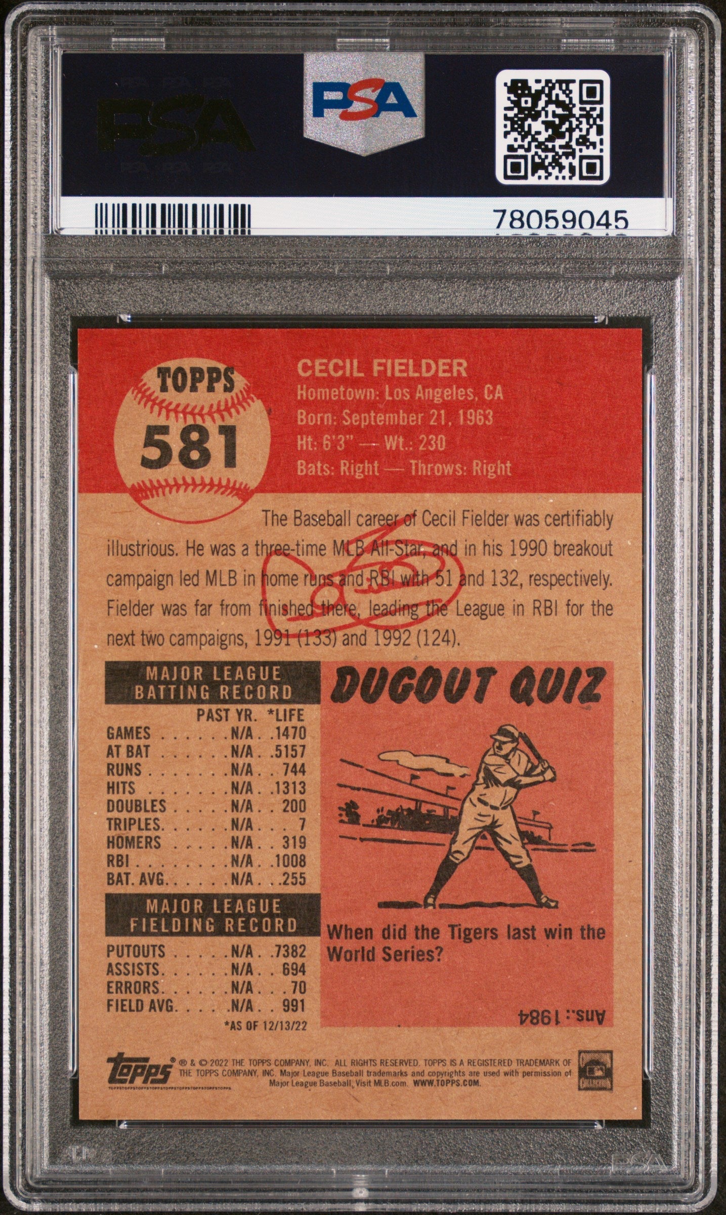 2022 Topps Living Cecil Fielder #581 PSA 9 MINT Detroit Tigers - Graded Sports Cards