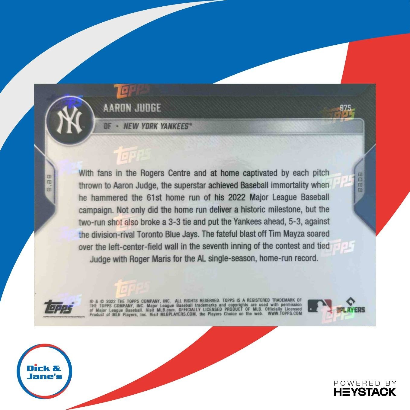 2022 Topps Now Aaron Judge #975 New York Yankees - Sports Cards