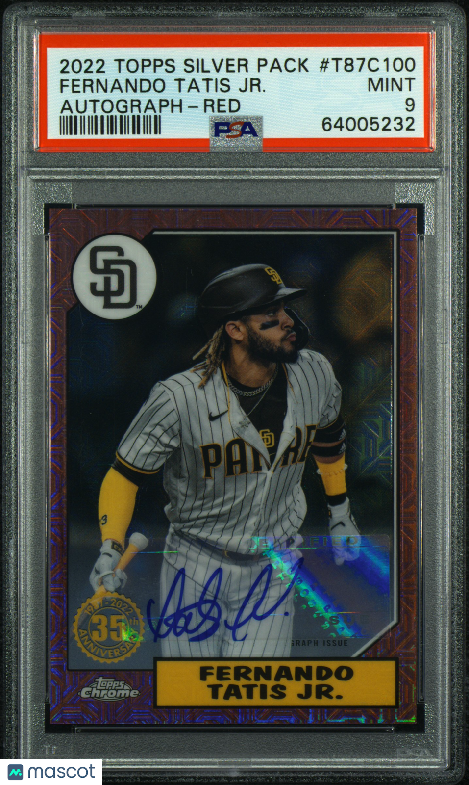 2022 Topps Silver Pack 1987 Chrome Promo Fernando Tatis JR. Auto Red /5 PSA 9 - Graded Sports Cards