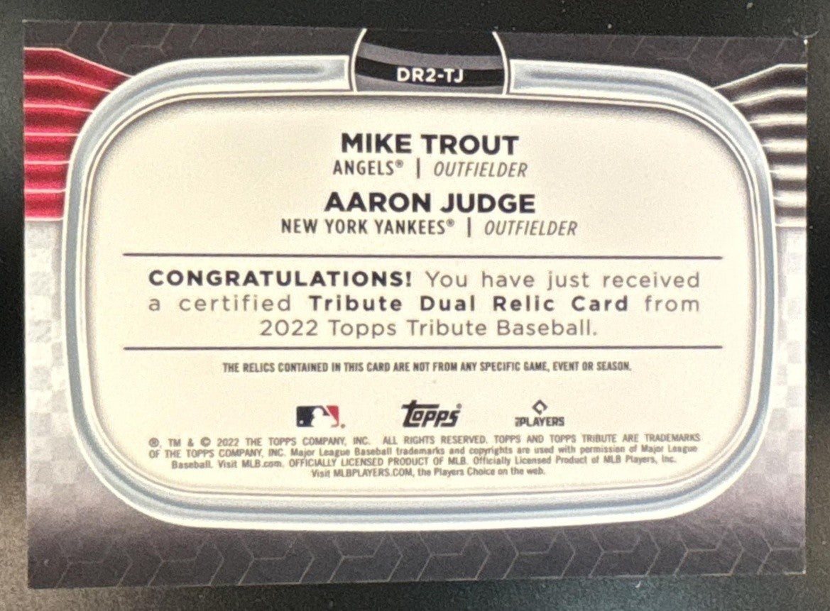 2022 Topps Tribute Mike Trout Aaron Judge Dual Relics /199 #DR2-TJ MEM - Sports Cards