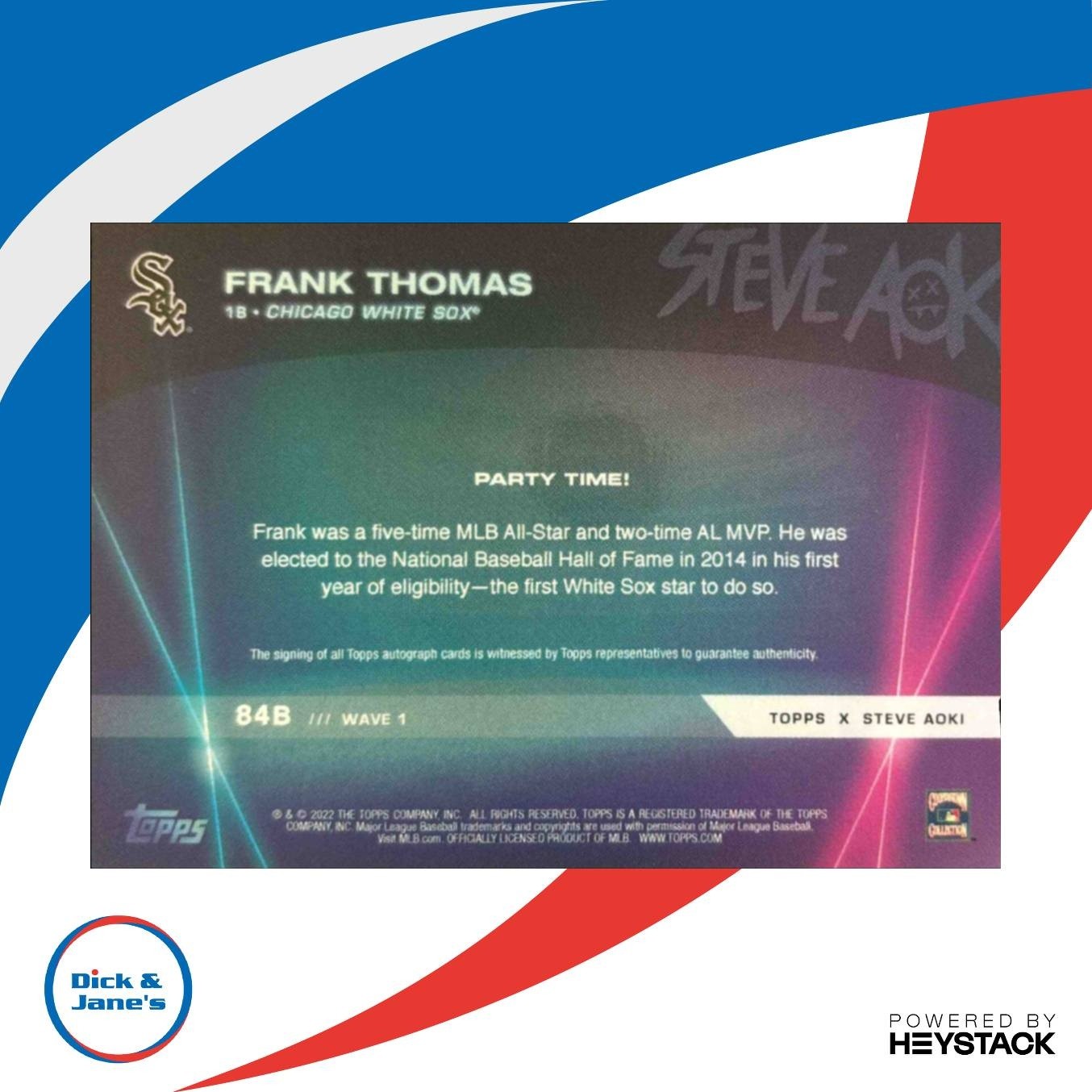 2022 Topps x Steve Aoki’s 84B Frank Thomas Auto Pink Glitter 09/10 White Sox - Sports Cards