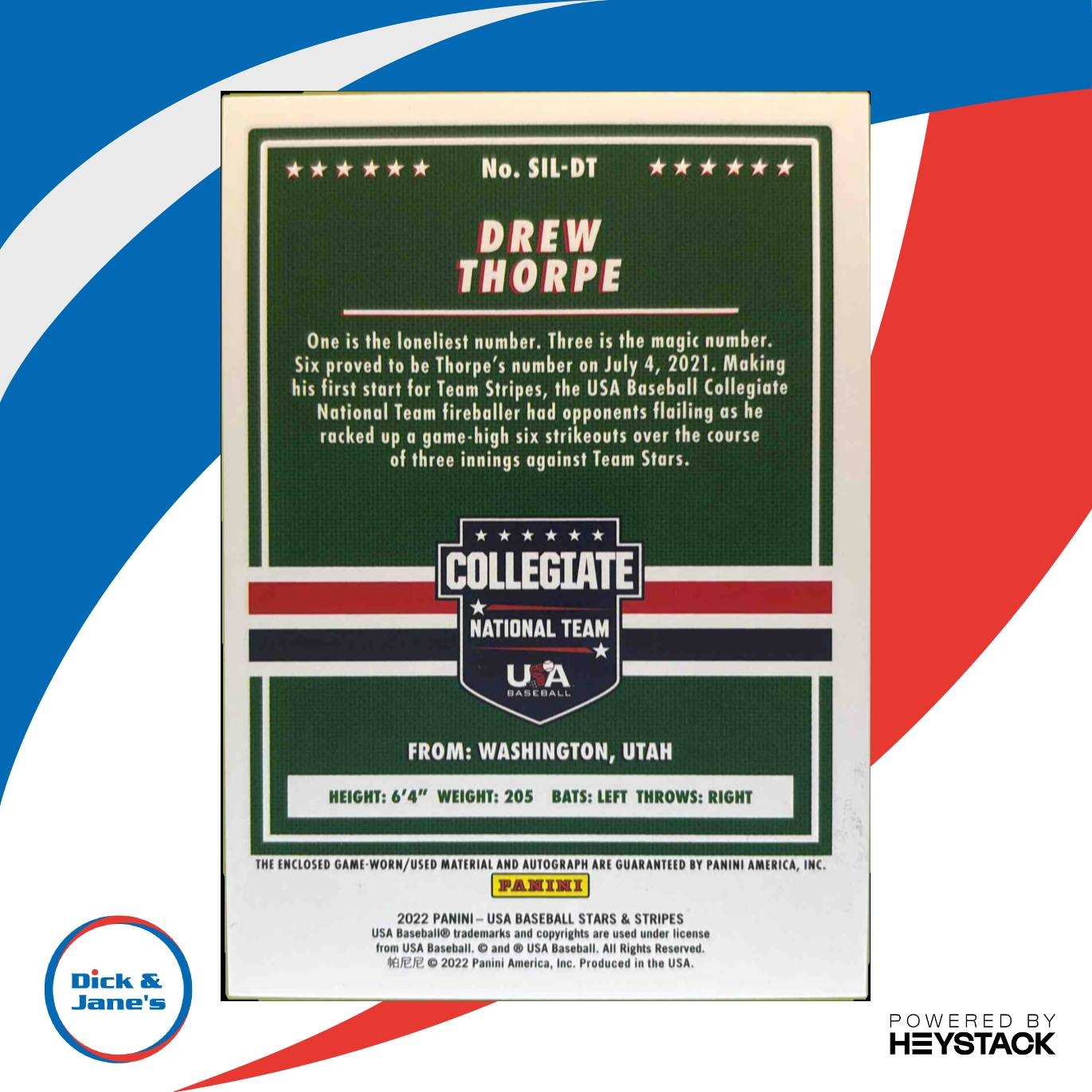 2022 USA Stars & Stripes Drew Thorpe Silhouette Signature Jersey Black Gold /75 - Sports Cards