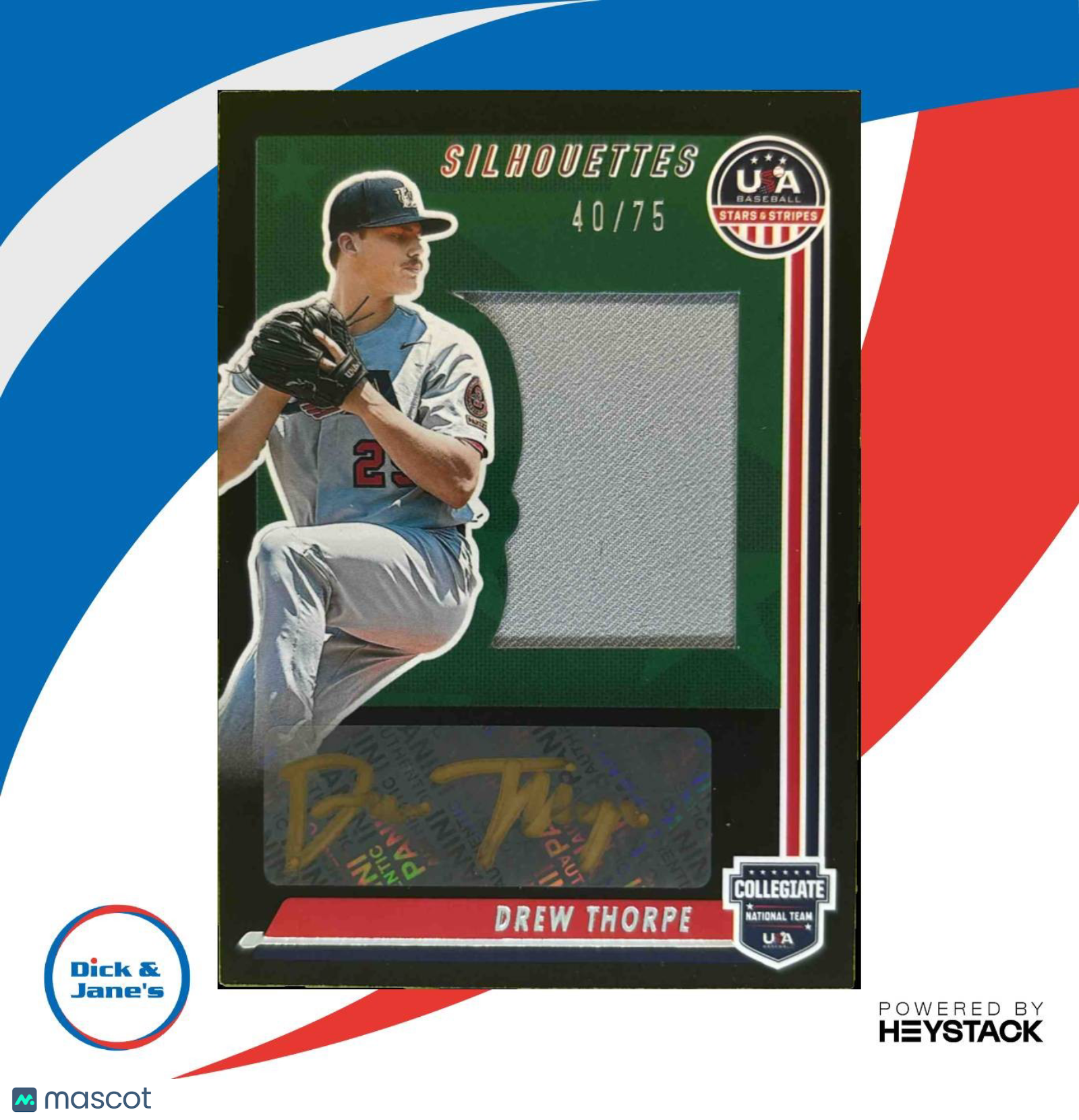 2022 USA Stars & Stripes Drew Thorpe Silhouette Signature Jersey Black Gold /75 - Sports Cards