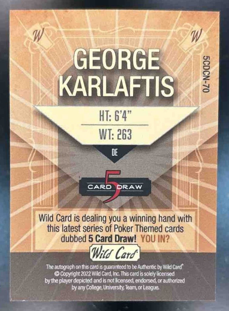 2022 Wild Card 5 Draw George Karlaftis Auto /5 #5CDCN-70 RC Purdue Boilermakers - Sports Cards