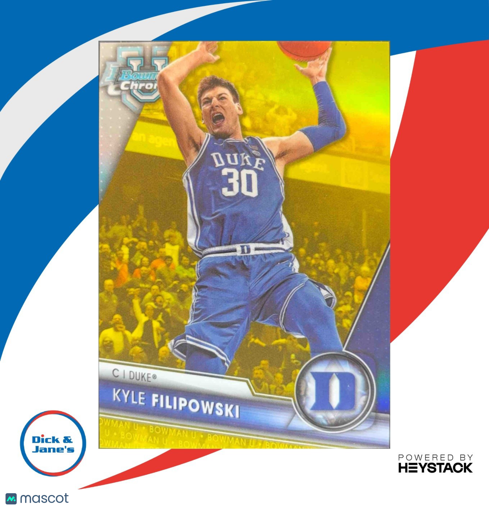 2023-24 Bowman University Chrome Kyle Filipowski Yellow Refractor 24/75 Duke - Sports Cards