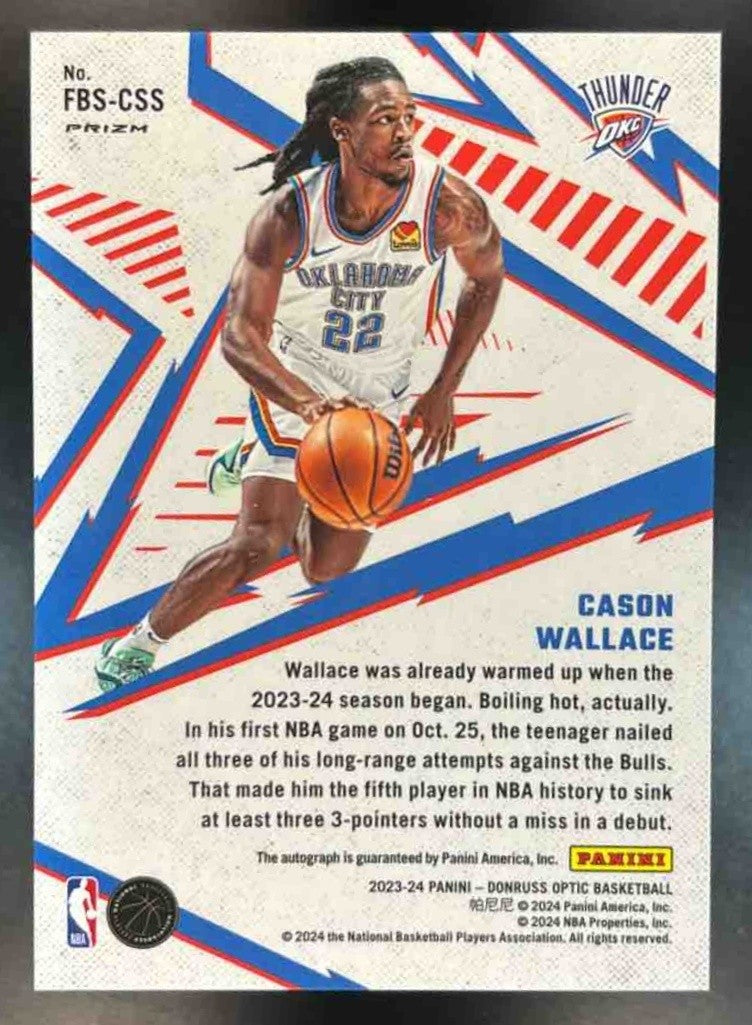 2023-24 Donruss Optic Cason Wallace Fast Break Signatures Auto RC Thunder - Sports Cards