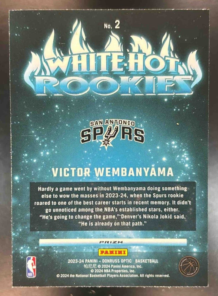 2023-24 Donruss Optic Victor Wembanyama White Hot Rookies Purple #2 RC Spurs - Sports Cards