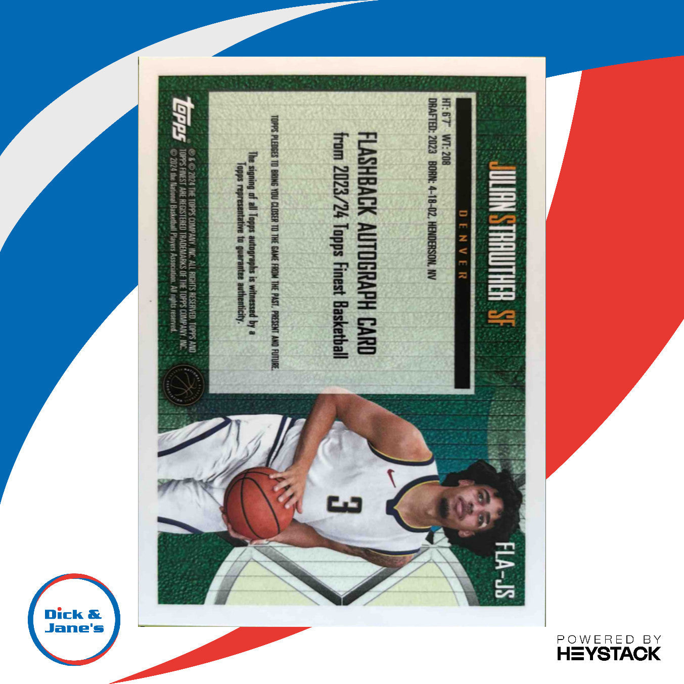 2023-24 Finest Julian Strawther Flashback Auto Gold Refractor 8/50 RC Nuggets - Sports Cards