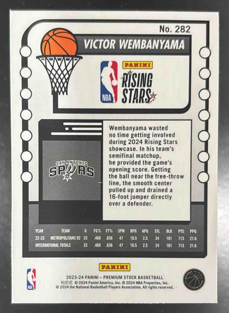 2023-24 Hoops Premium Stock Victor Wembanyama Rising Stars #282 RC Spurs - Sports Cards