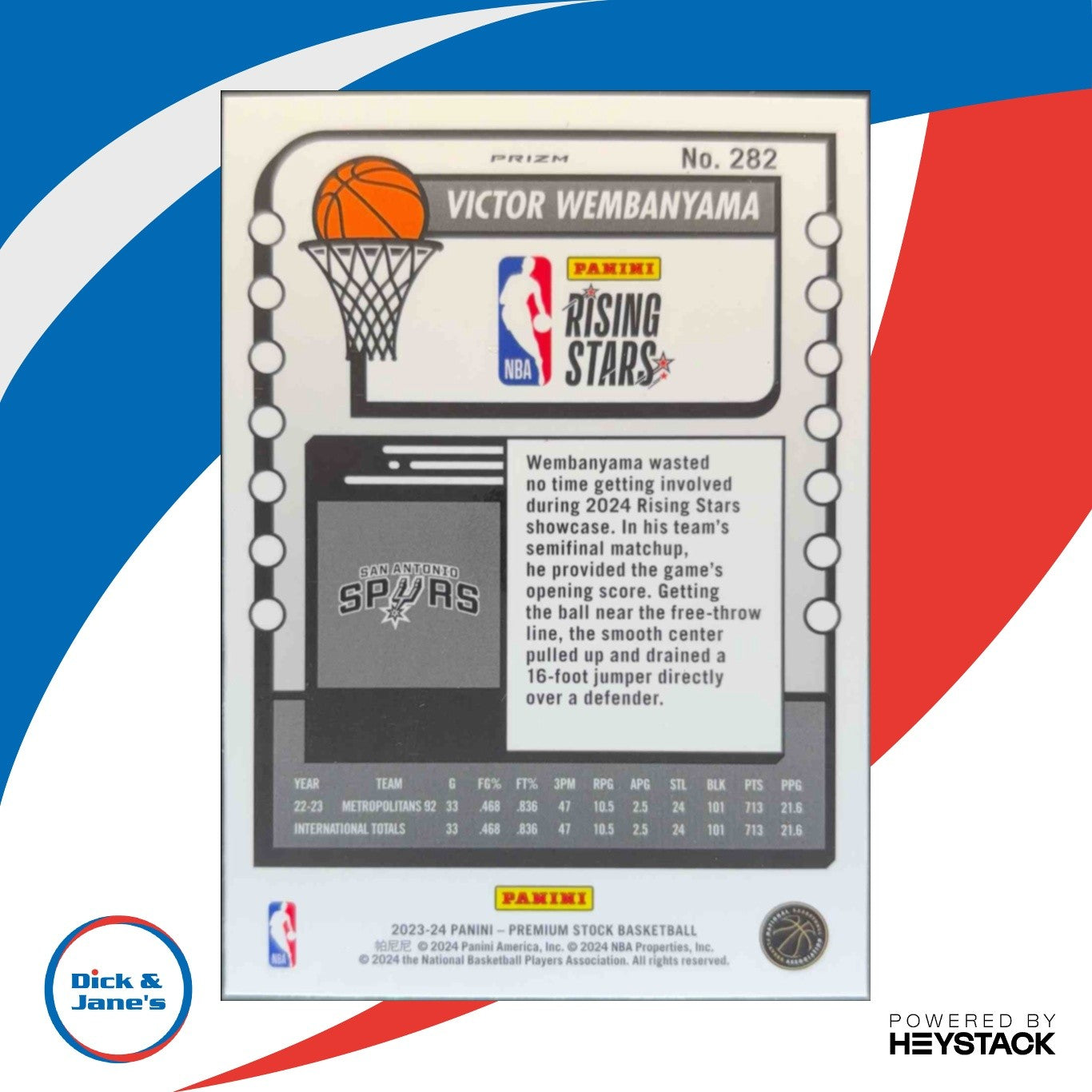 2023-24 Hoops Premium Stock Victor Wembanyama Rising Stars Seismic Prizm RC DJ2 - Sports Cards
