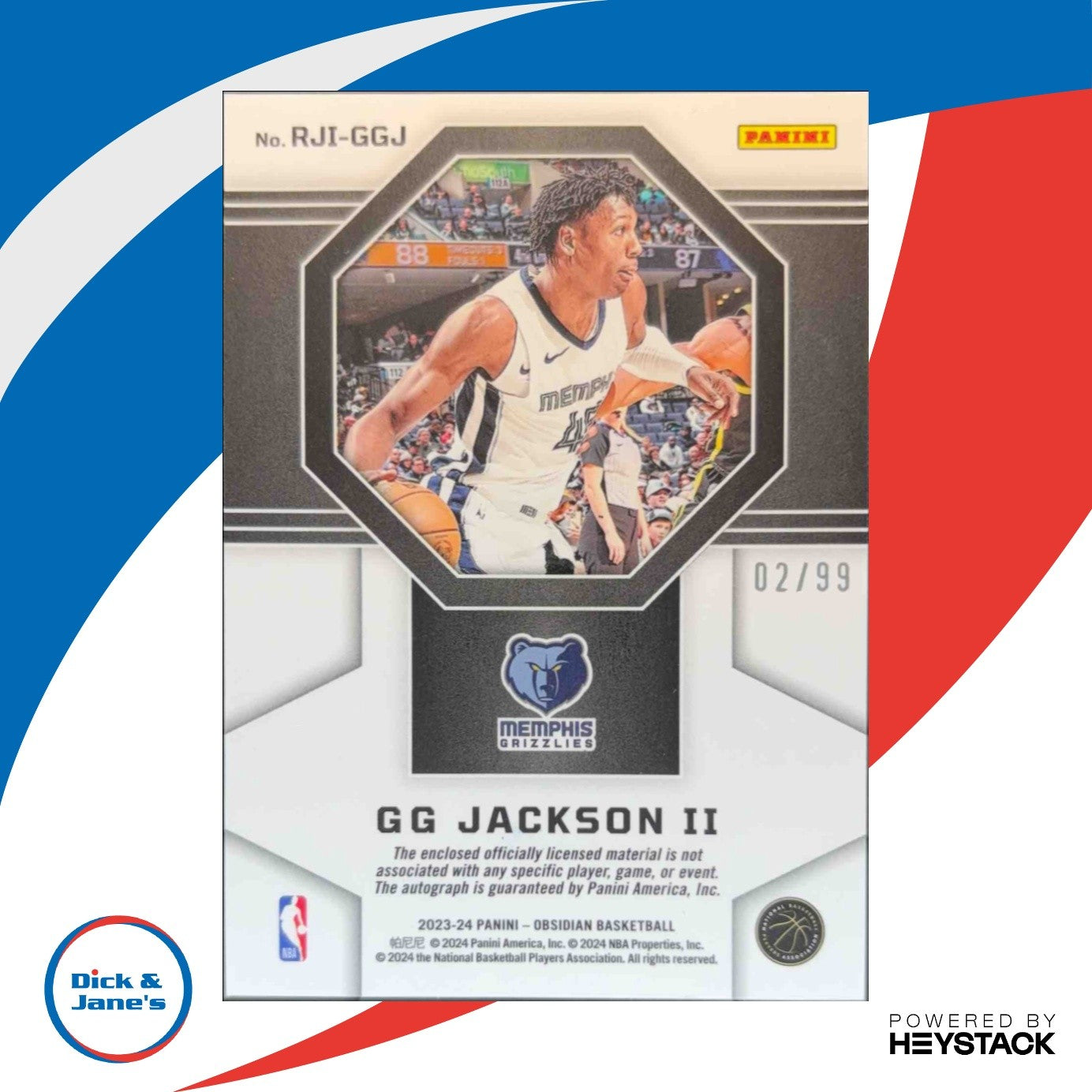 2023-24 Obsidian GG Jackson II Rookie Jersey Ink 2/99 Memorabilia Auto Grizzlies - Sports Cards