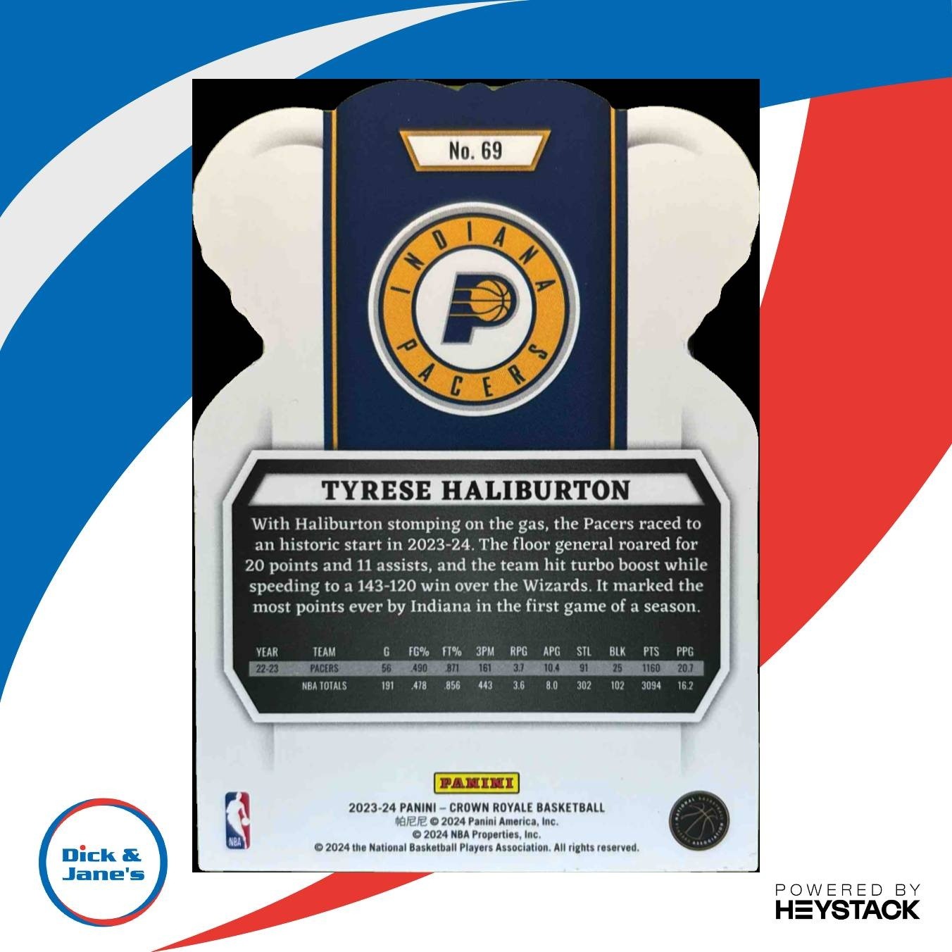 2023-24 Panini Crown Royale Tyrese Haliburton #69 Indiana Pacers - Sports Cards