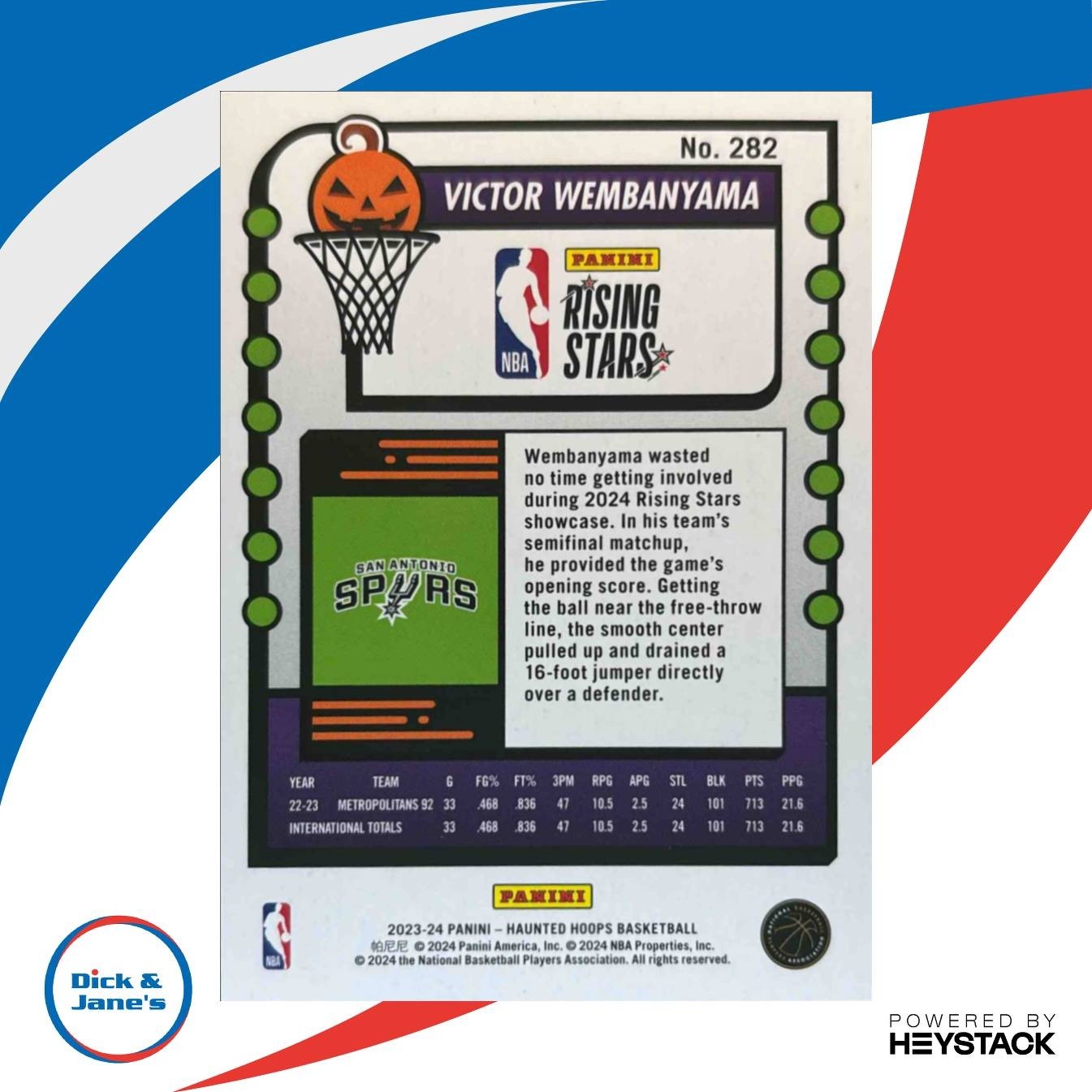 2023-24 Panini Hoops Haunted Victor Wembanyama #282 RC San Antonio Spurs - Sports Cards