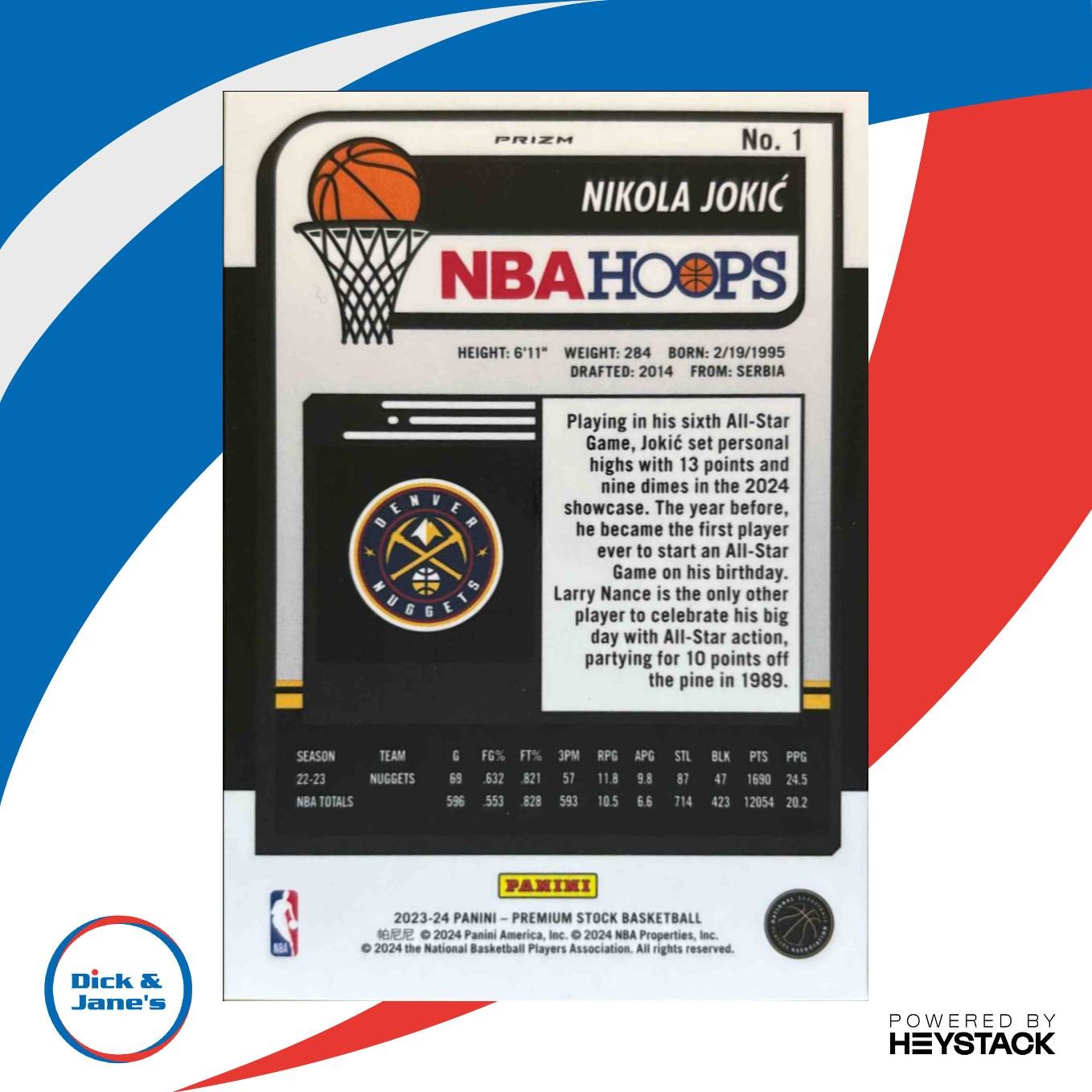 2023-24 Panini Hoops Premium Stock Nikola Jokic Ice Prizm #1 Denver Nuggets - Sports Cards