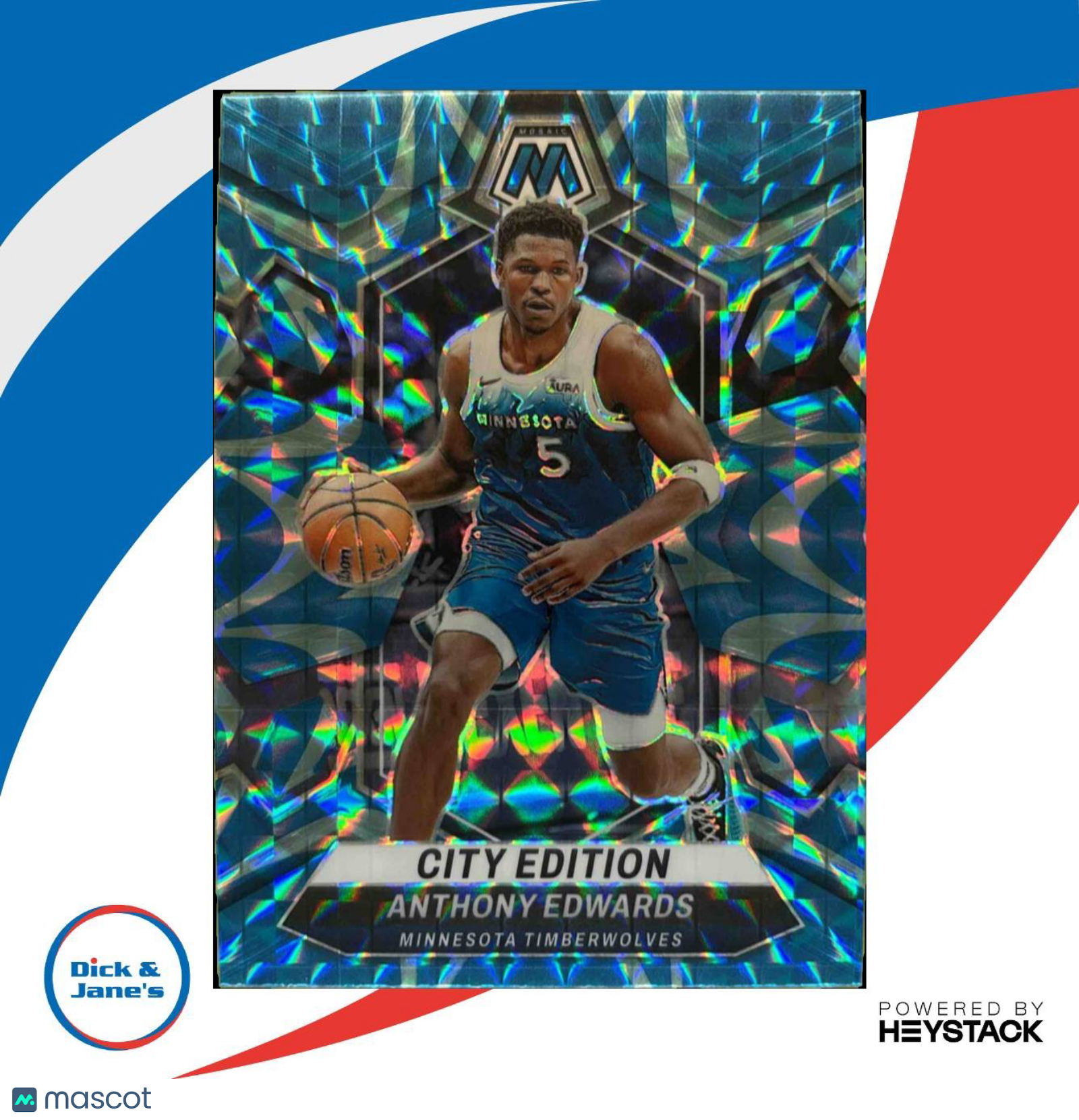 2023-24 Panini Mosaic Anthony Edwards Reactive Blue 273 City Edition Timberwolve - Sports Cards