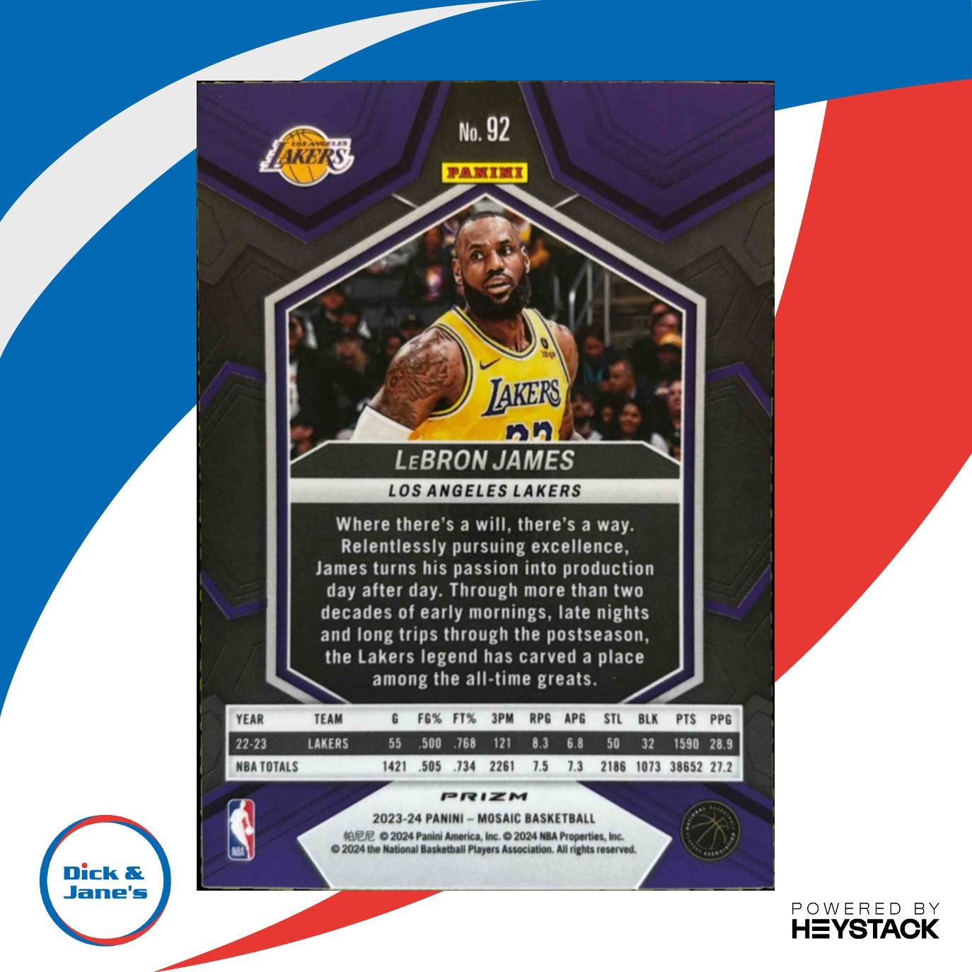 2023-24 Panini Mosaic LeBron James Reactive Blue Prizm #92 Los Angeles Lakers - Sports Cards