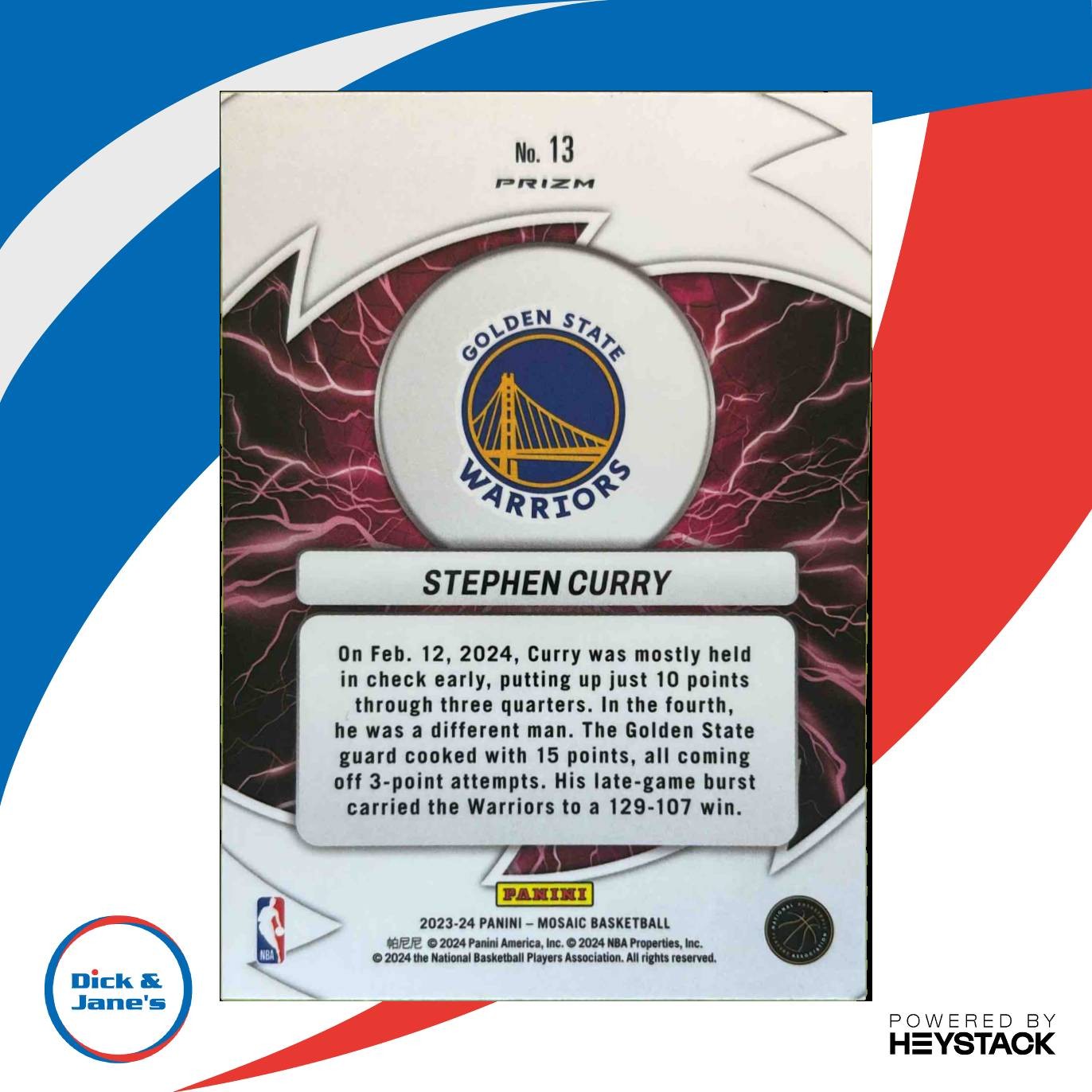 2023-24 Panini Mosaic Stephen Curry Thunder Road #13 Golden State Warriors - Sports Cards