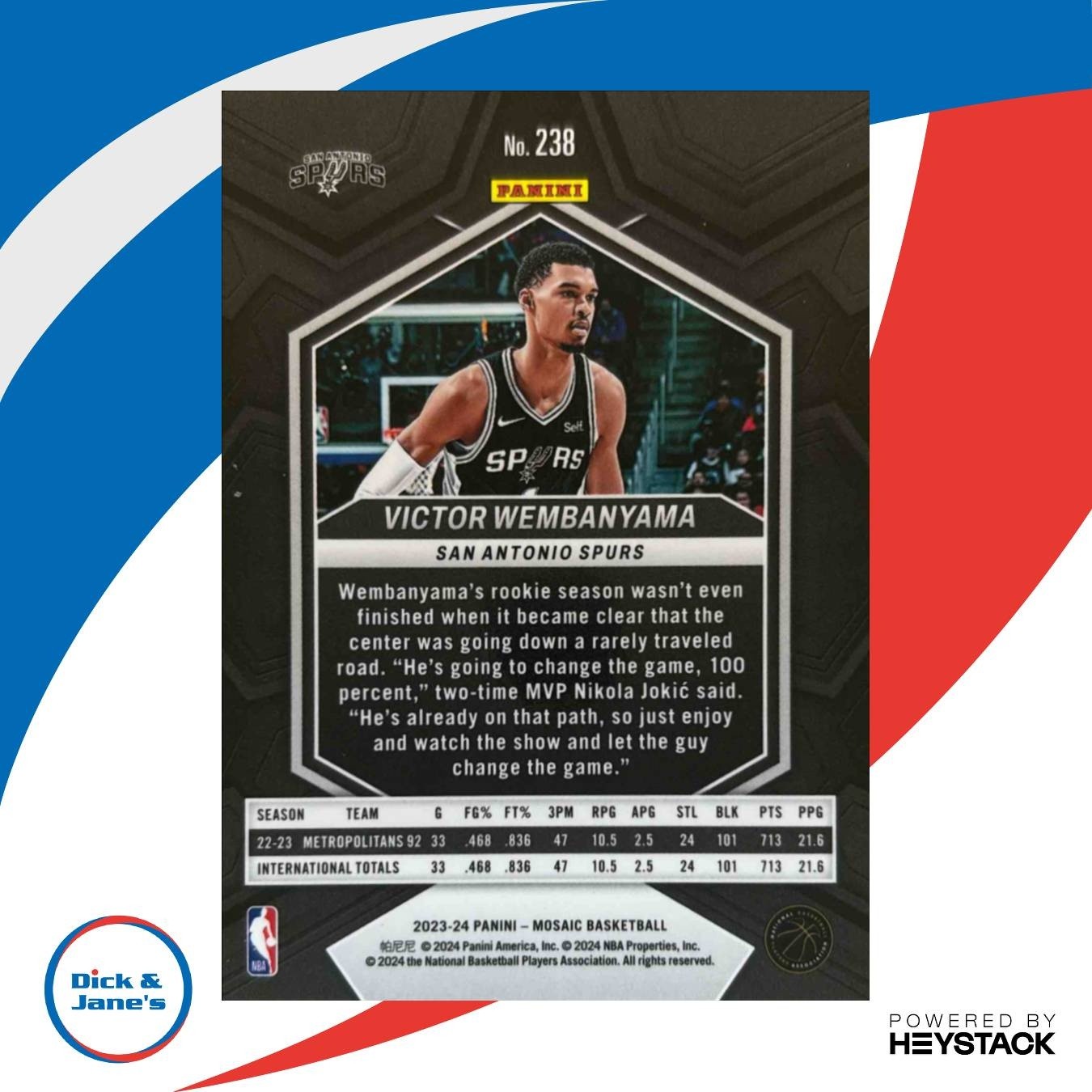 2023-24 Panini Mosaic Victor Wembanyama #238 RC San Antonio Spurs - Sports Cards