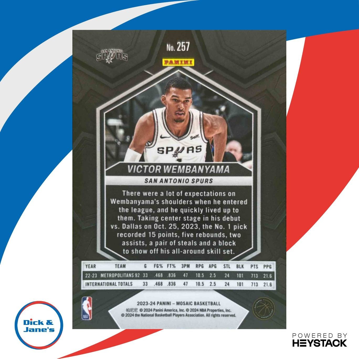 2023-24 Panini Mosaic Victor Wembanyama #257 NBA Debut RC San Antonio Spurs - Sports Cards
