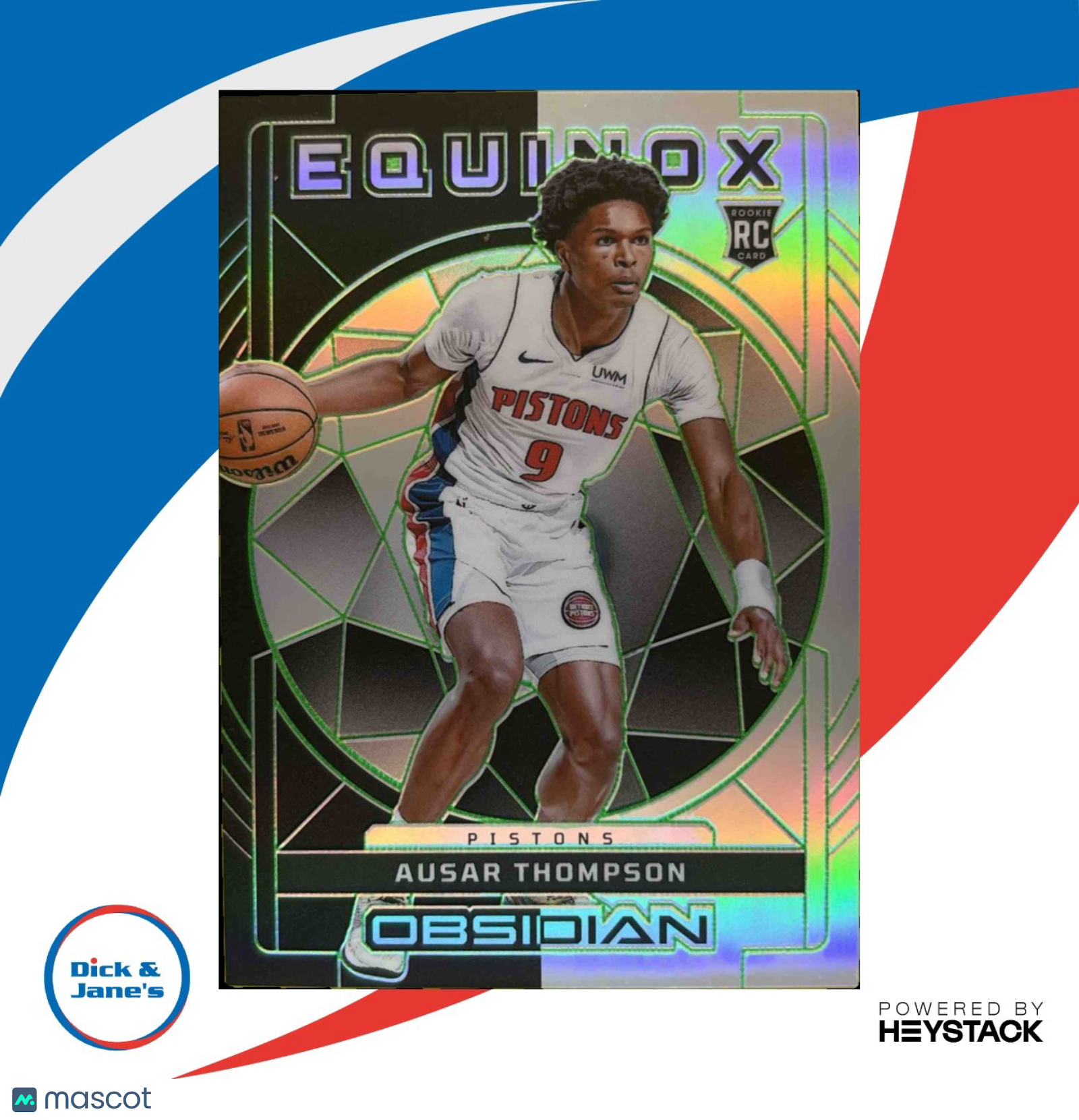2023-24 Panini Obsidian Ausar Thompson Equinox Electric Etch Green Flood /25 RC - Sports Cards