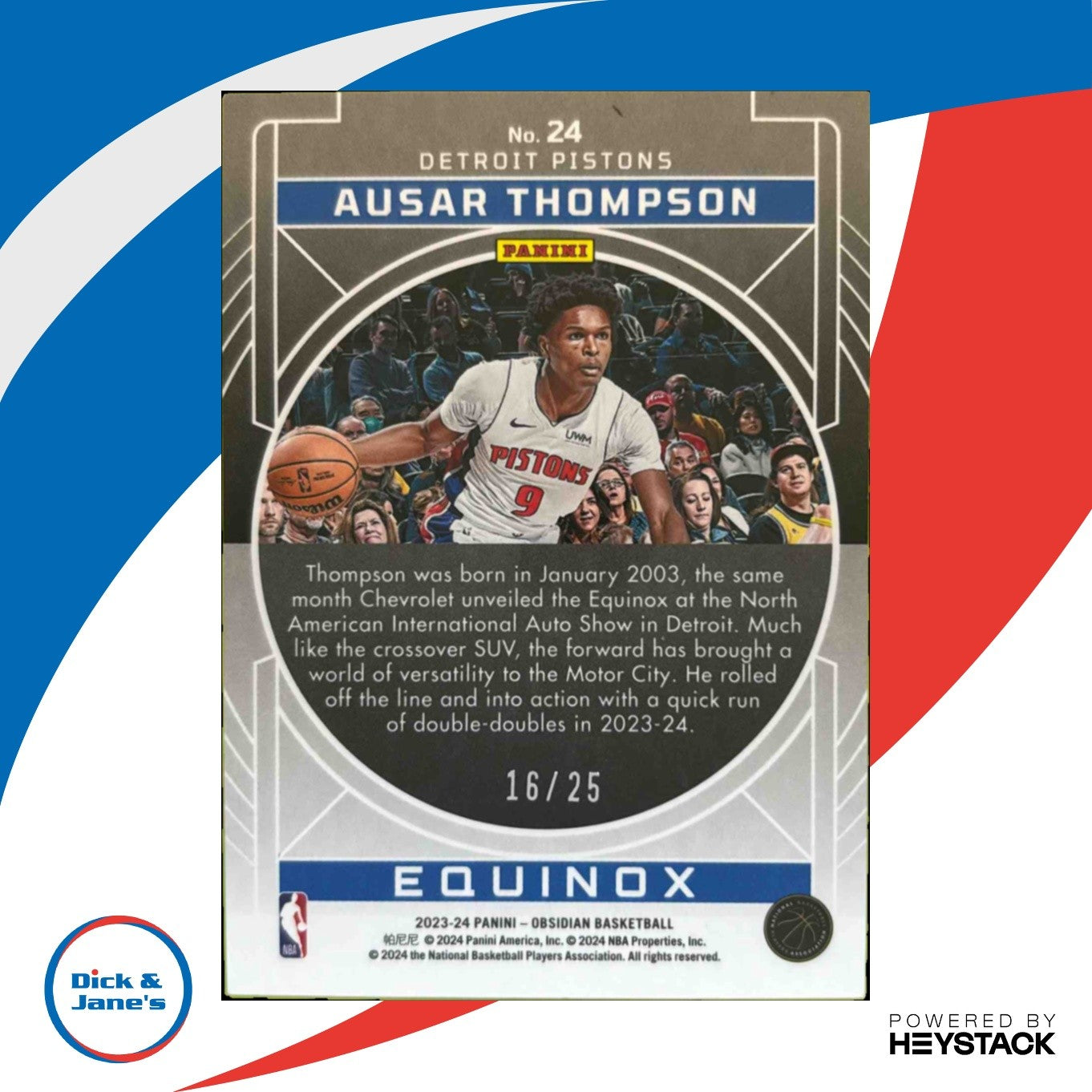 2023-24 Panini Obsidian Ausar Thompson Equinox Electric Etch Green Flood /25 RC - Sports Cards