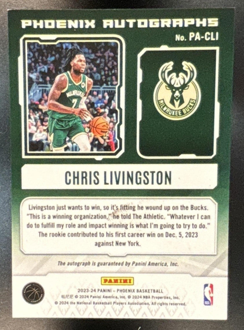 2023-24 Panini Phoenix Chris Livingston Auto #PA-CLI Milwaukee Bucks - Sports Cards