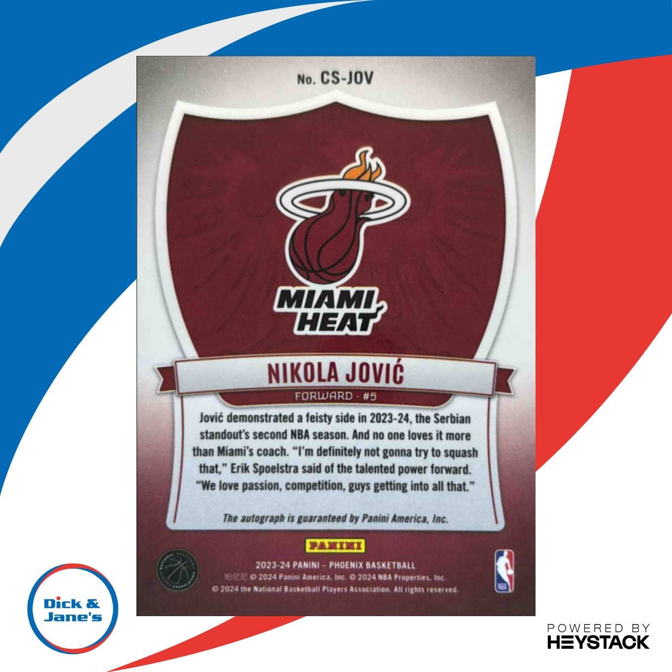 2023-24 Panini Phoenix Nikola Jovic Crusade Signatures #CS-JOV Auto Miami Heat - Sports Cards