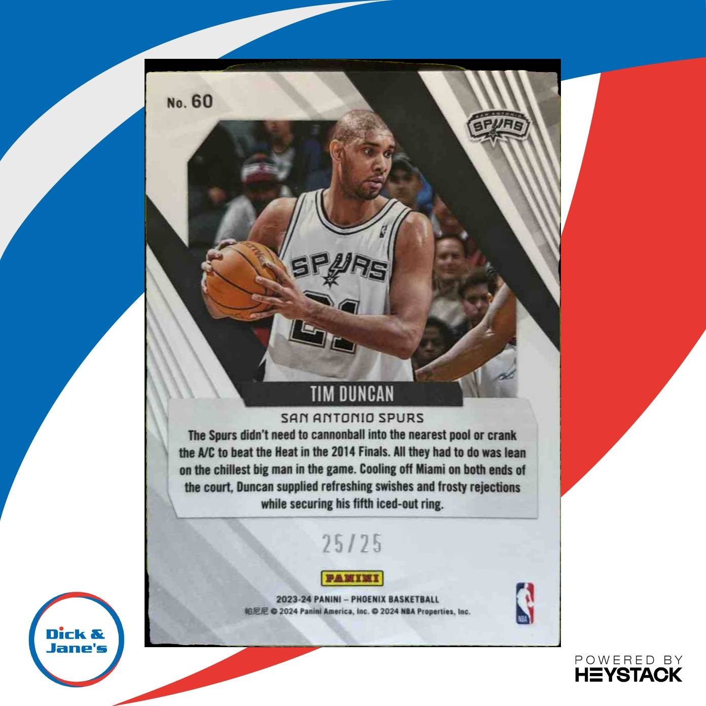 2023-24 Panini Phoenix Tim Duncan Pink Ice 25/25 #60 San Antonio Spurs - Sports Cards