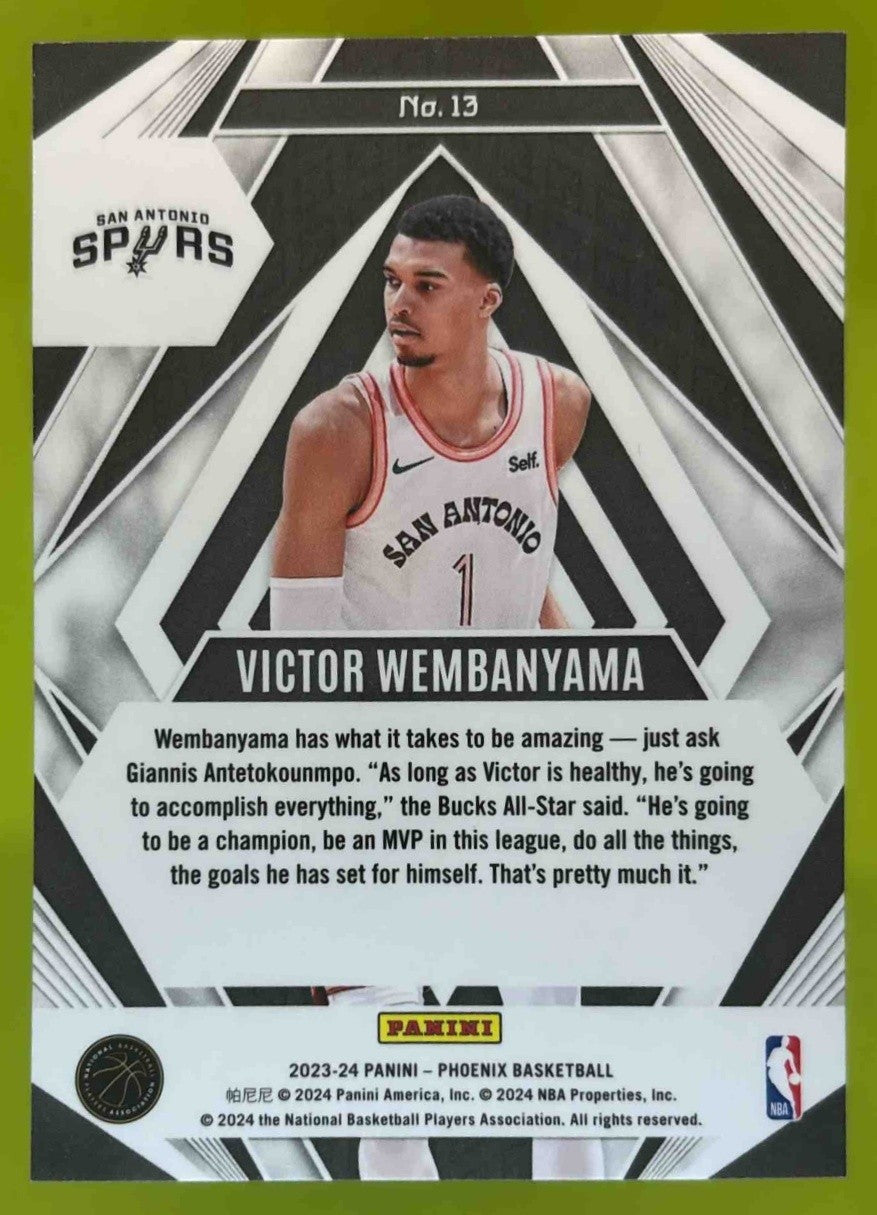 2023-24 Panini Phoenix Victor Wembanyama Paragon #13 RC San Antonio Spurs - Sports Cards