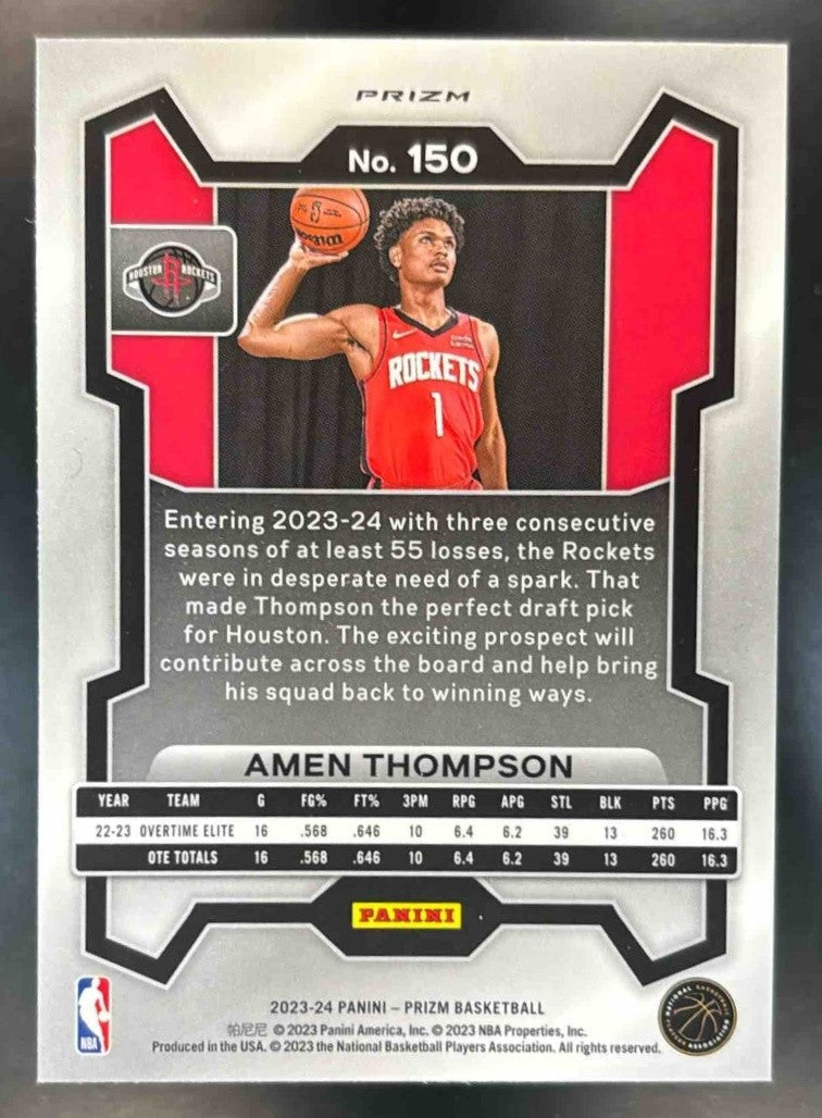 2023-24 Panini Prizm Amen Thompson Prizms Pink Ice #150 RC Houston Rockets - Sports Cards