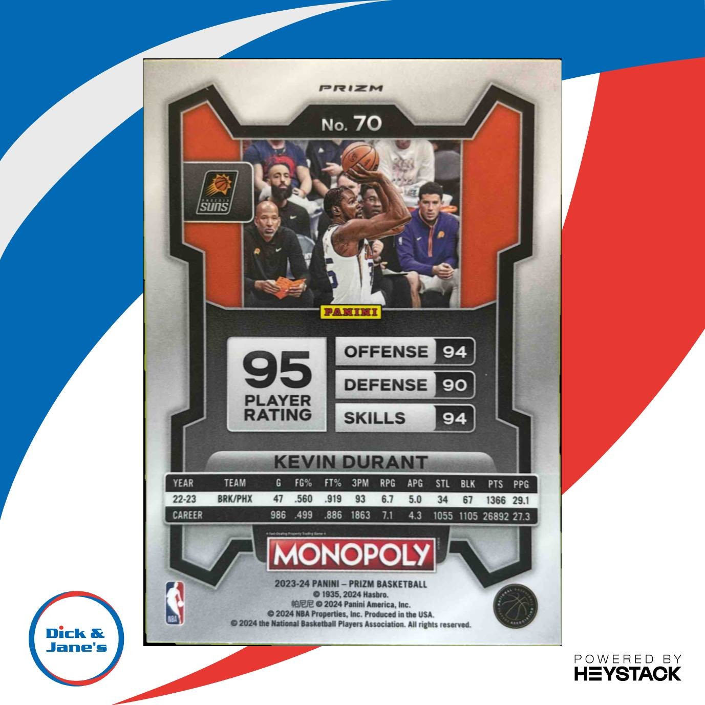2023-24 Panini Prizm Monopoly Kevin Durant Man Red Pattern #70 Phoenix Suns - Sports Cards